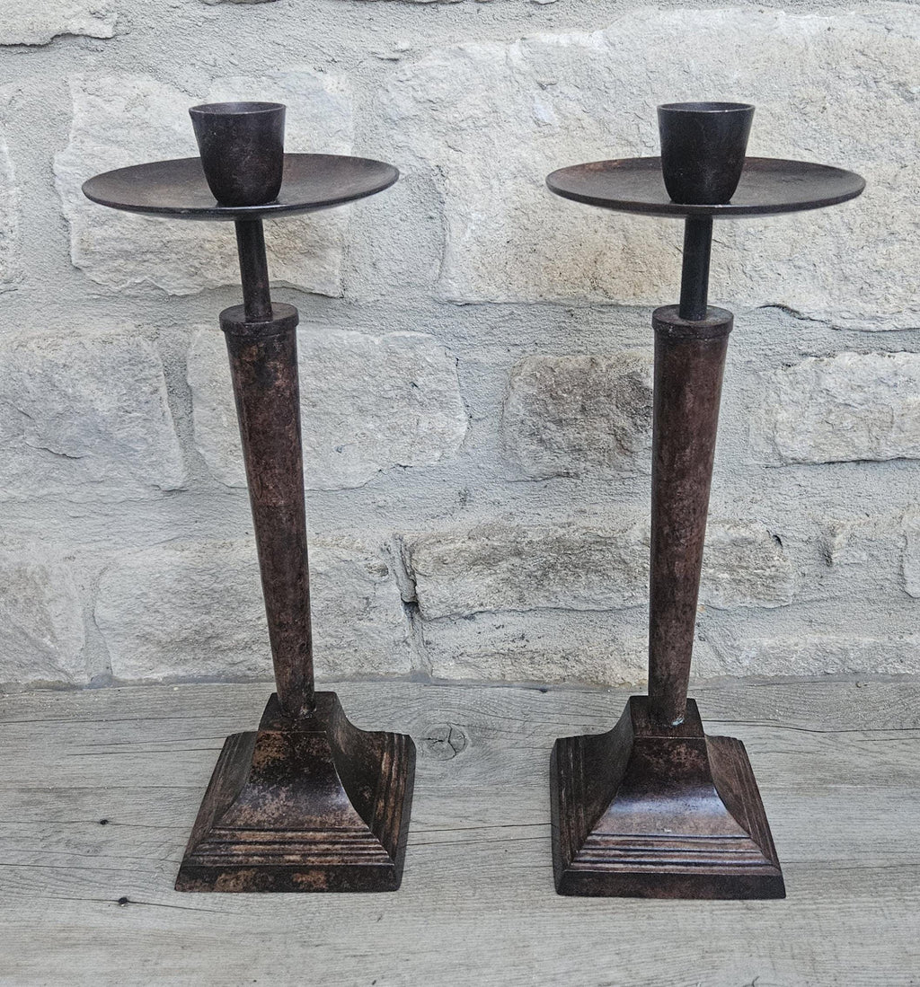 Vintage Art Deco Style Pair Tall Metal Candlesticks Candle Holders 35cm Tall Taper Candlesticks Tall