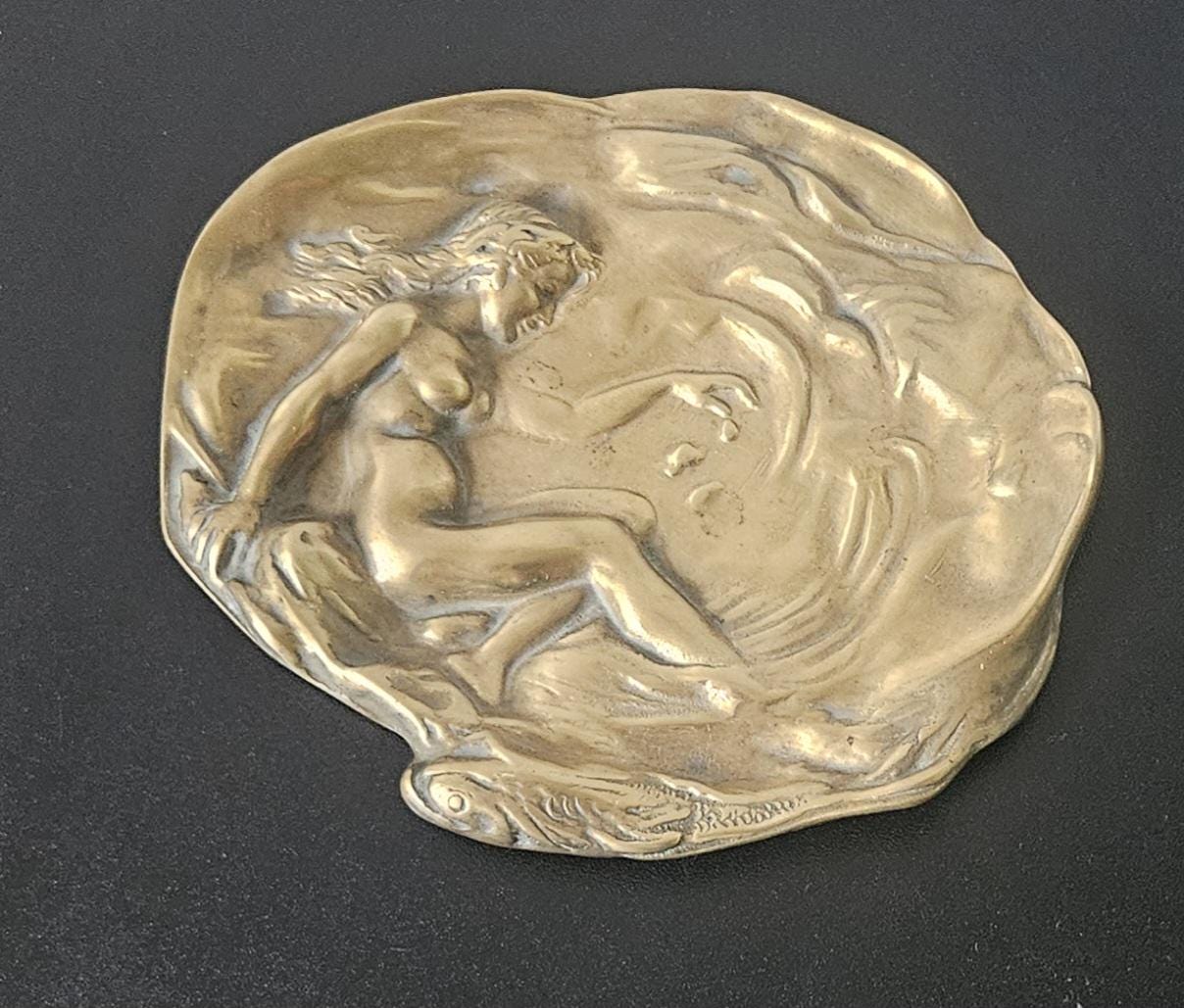 Brass Art Nouveau Trinket Dish Card & Pin Tray, Heavy Quality Vide Poche Art Nouveau decor