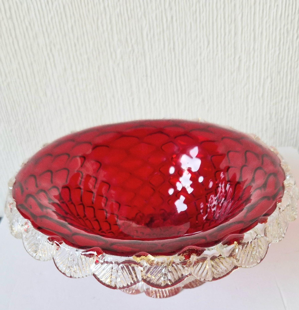 1960's Ruby Red & Gold Flecks Salviati Venetian Art Glass Pedestal Bowl
