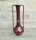 Japanese Art Nouveau Bronze Bottle Vase Elongated Handles Relief Decorated Carp & Water Reeds
