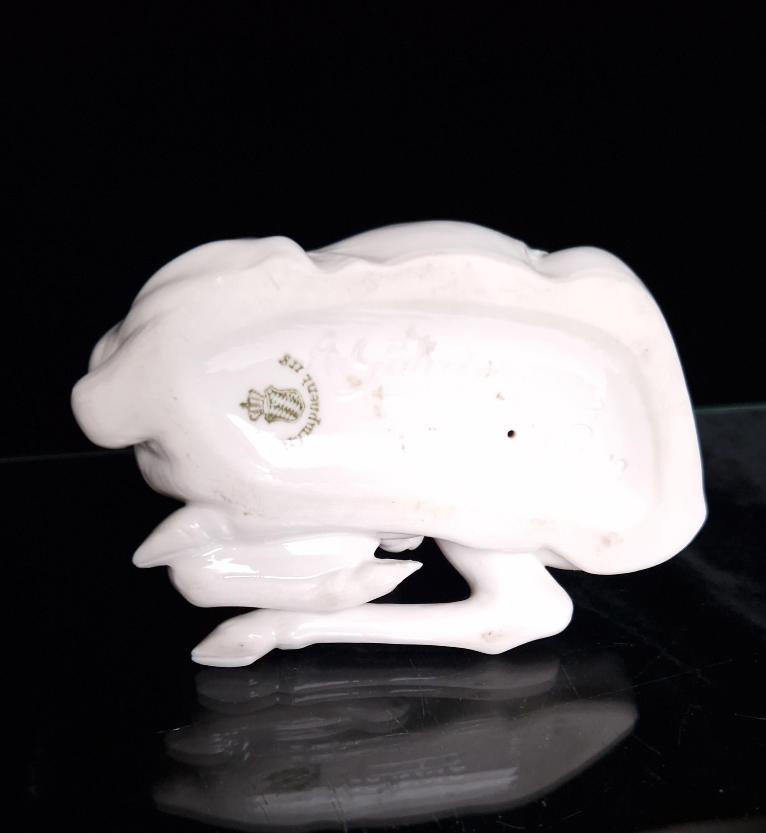 Rare Vintage Nymphenburg Porcelain White Lying Fawn Figure Signed 850/17