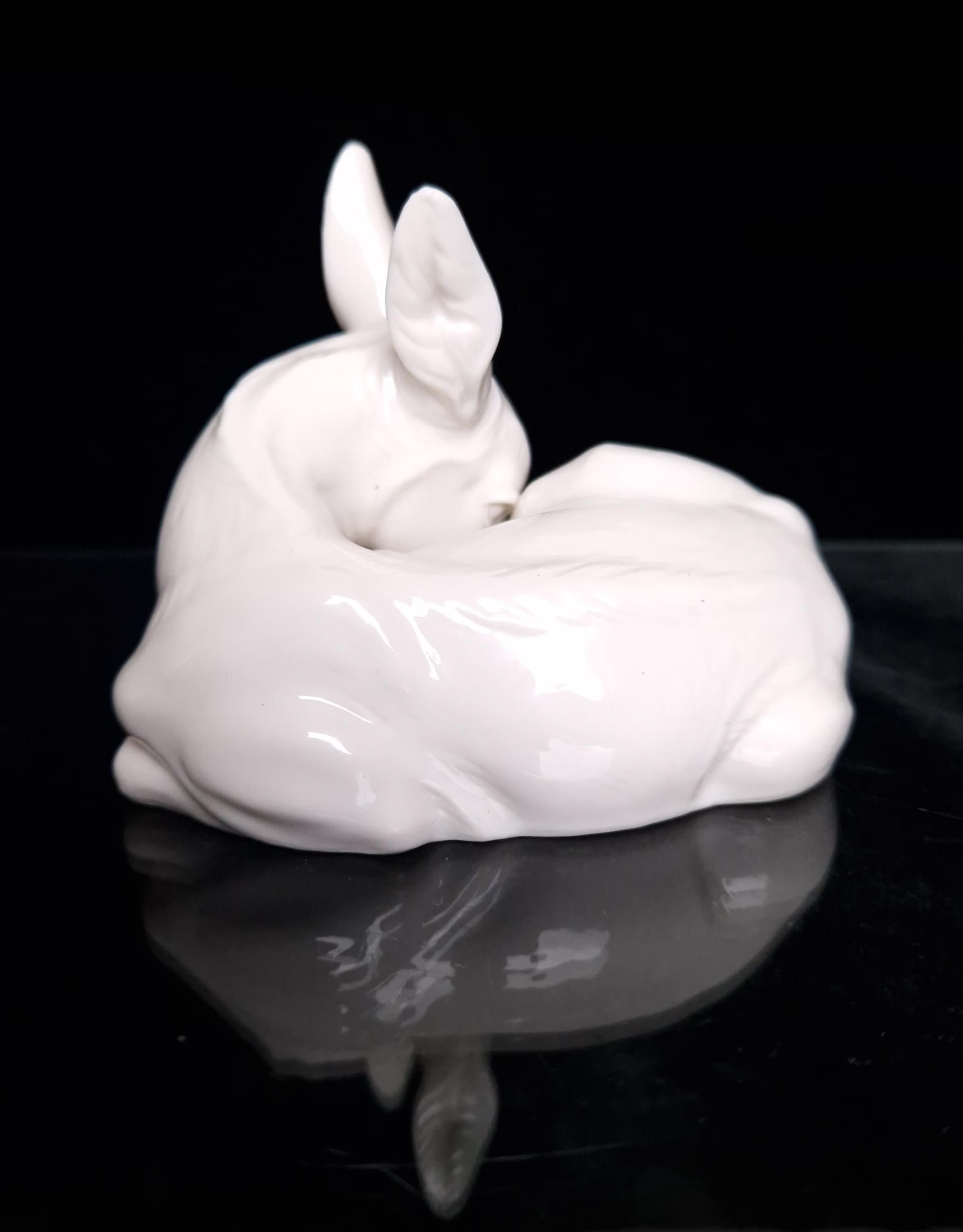 Rare Vintage Nymphenburg Porcelain White Lying Fawn Figure Signed 850/17