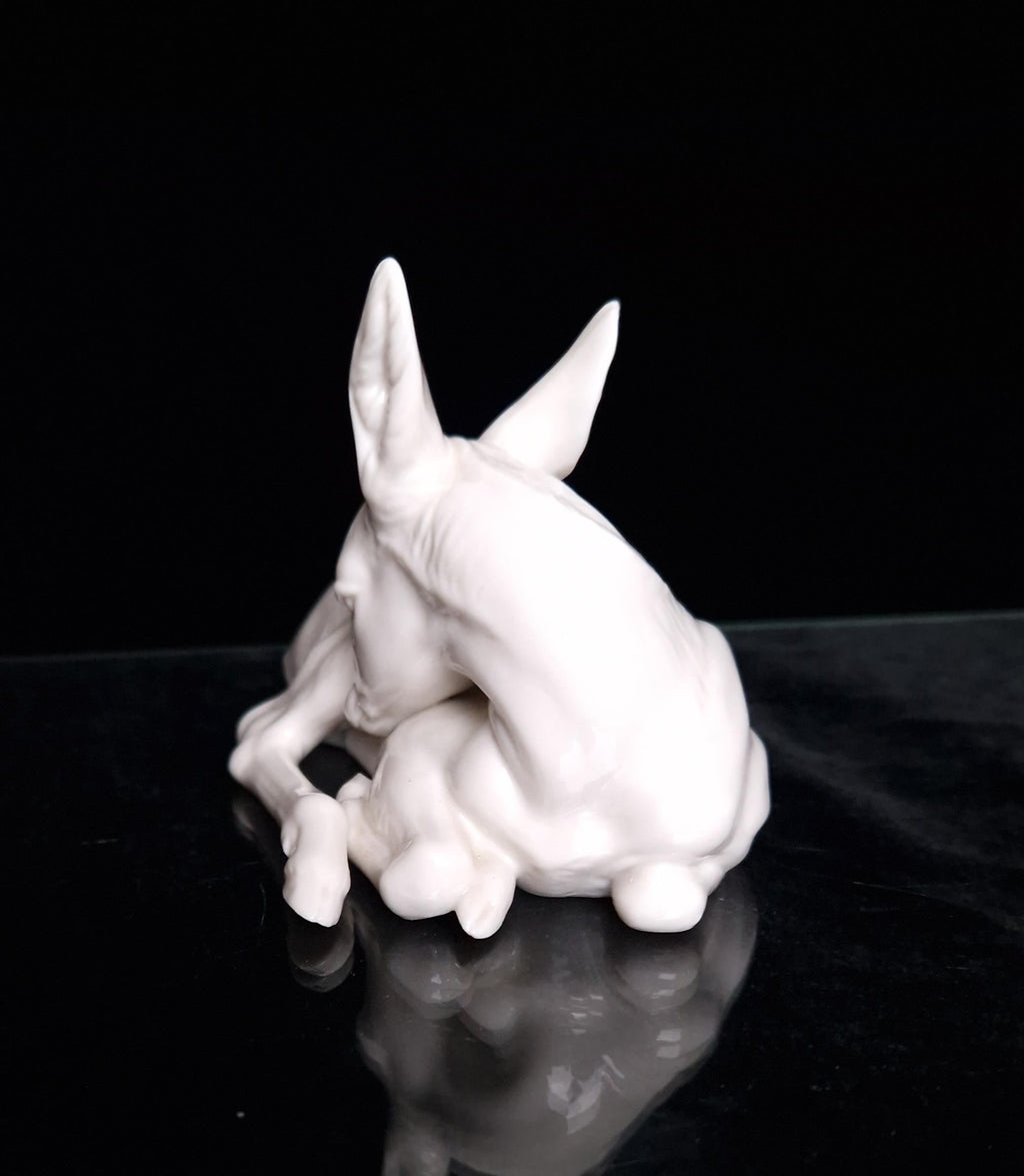 Rare Vintage Nymphenburg Porcelain White Lying Fawn Figure Signed 850/17