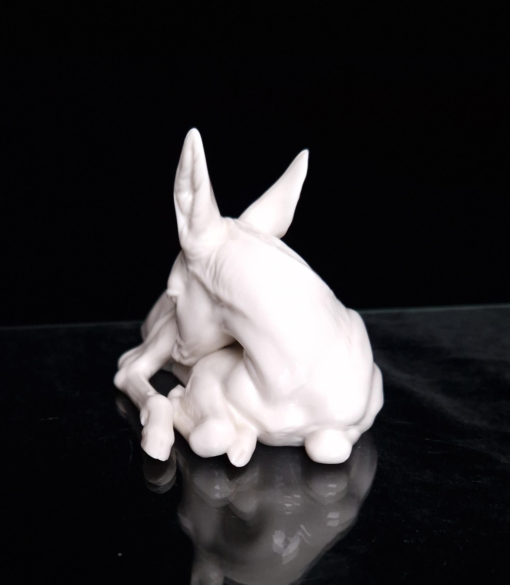 Rare Vintage Nymphenburg Porcelain White Lying Fawn Figure Signed 850/17