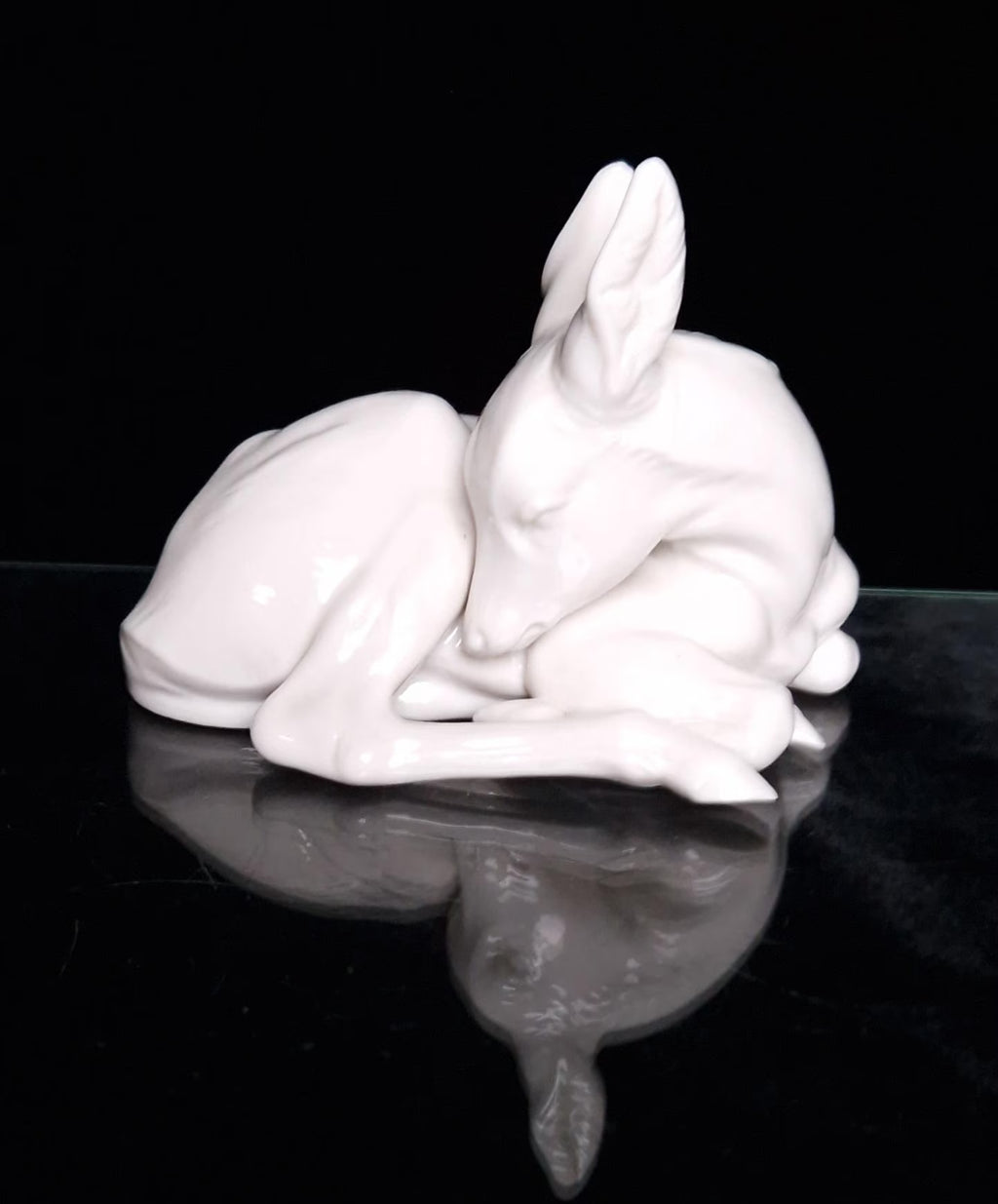 Rare Vintage Nymphenburg Porcelain White Lying Fawn Figure Signed 850/17