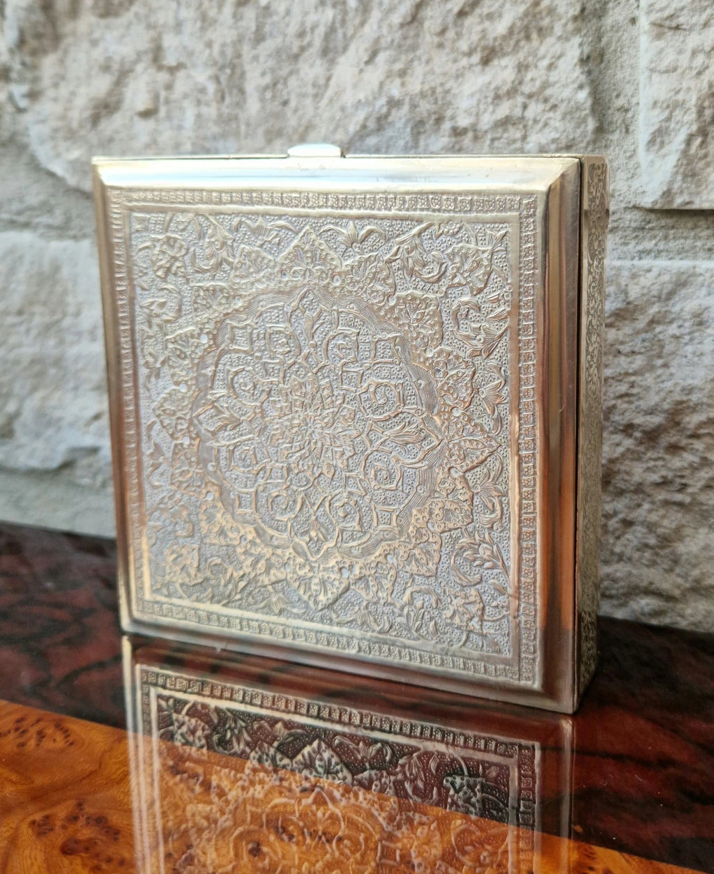 Antique Heavy White & Gold Metal Hand Chased Decorative Desk Box