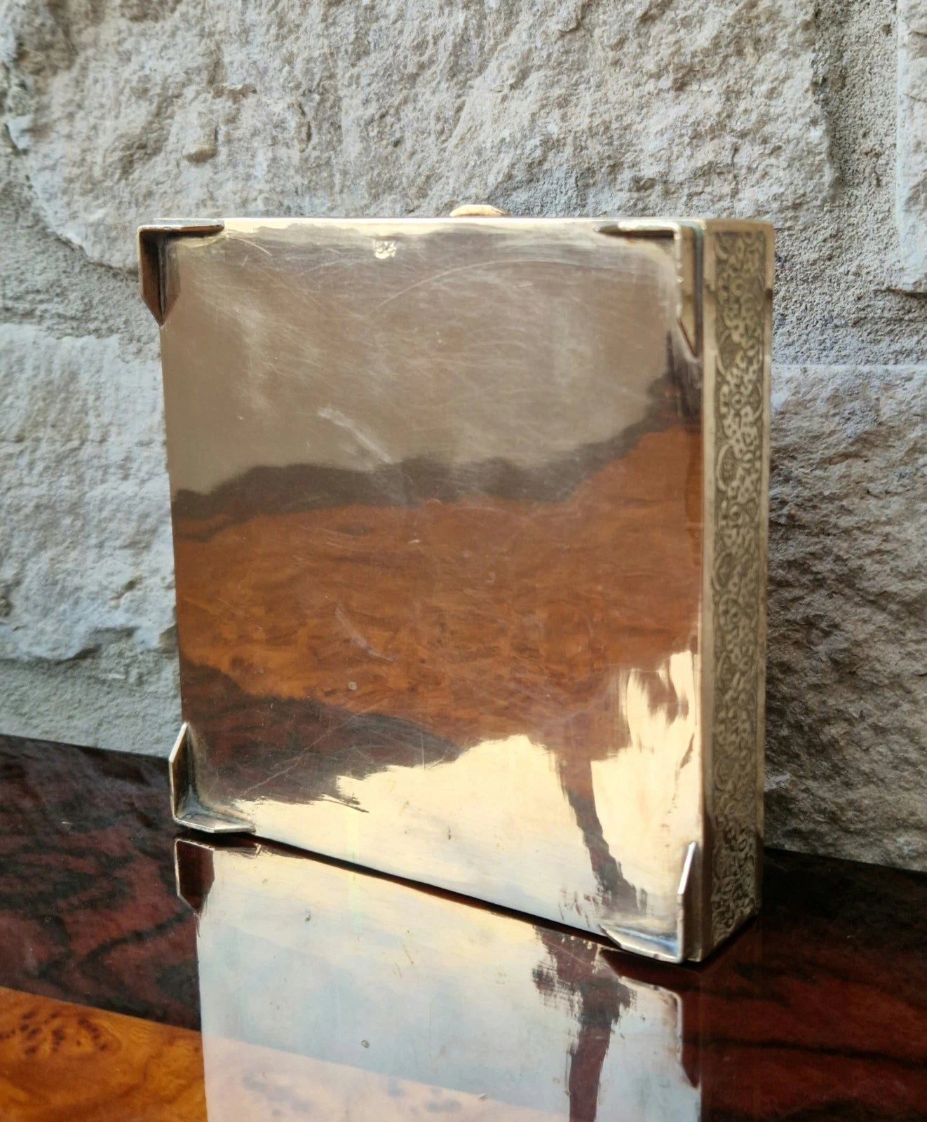 Antique Heavy White & Gold Metal Hand Chased Decorative Desk Box