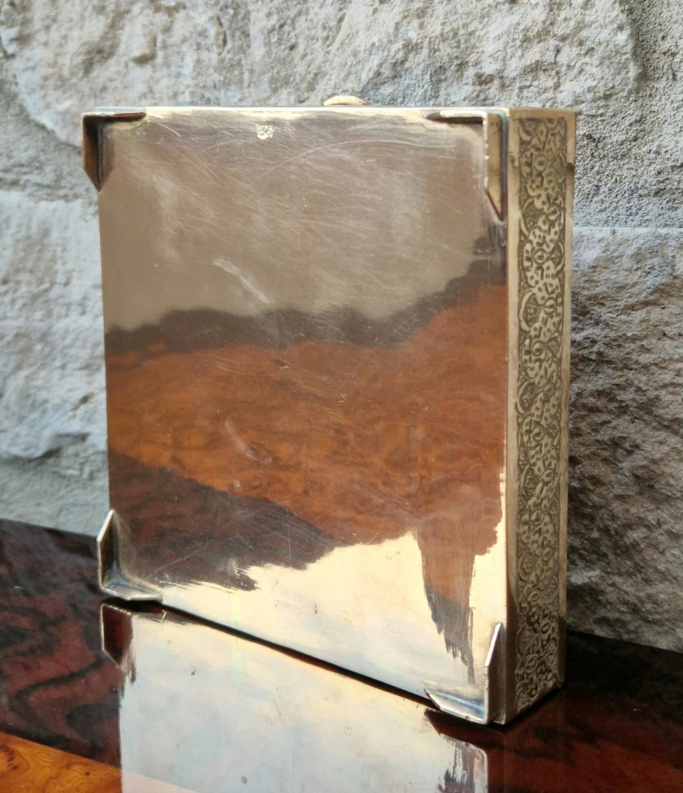 Antique Heavy White & Gold Metal Hand Chased Decorative Desk Box