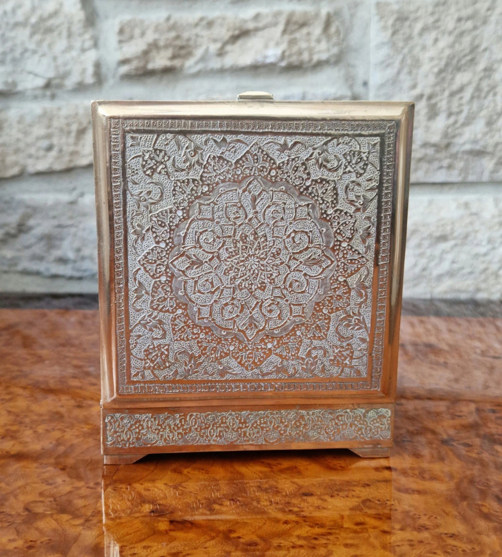 Antique Heavy White & Gold Metal Hand Chased Decorative Desk Box