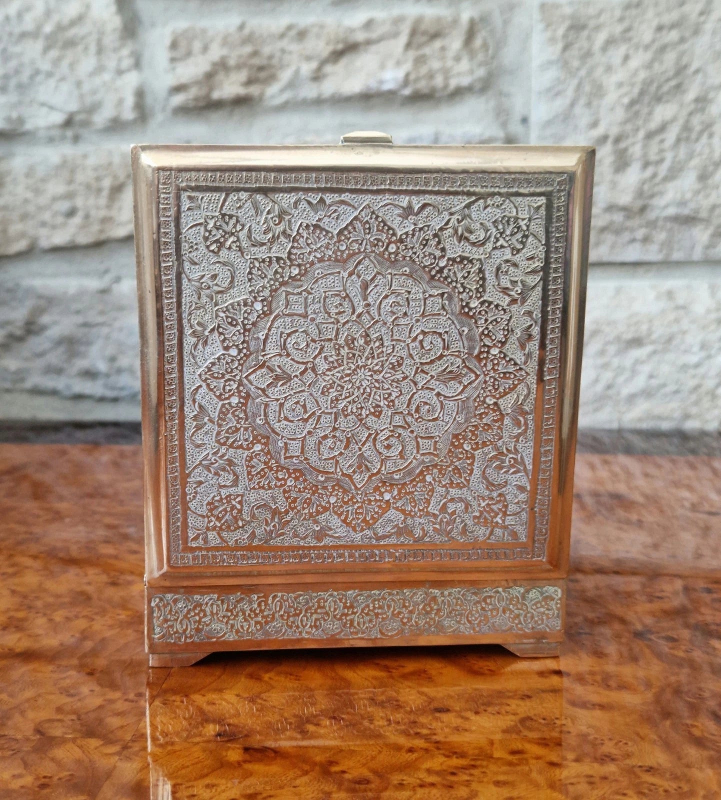 Antique Heavy White & Gold Metal Hand Chased Decorative Desk Box