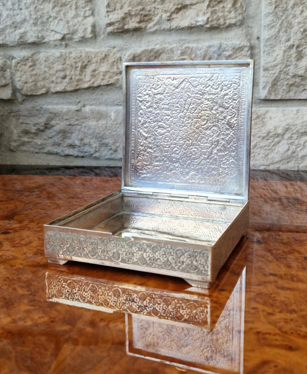 Antique Heavy White & Gold Metal Hand Chased Decorative Desk Box