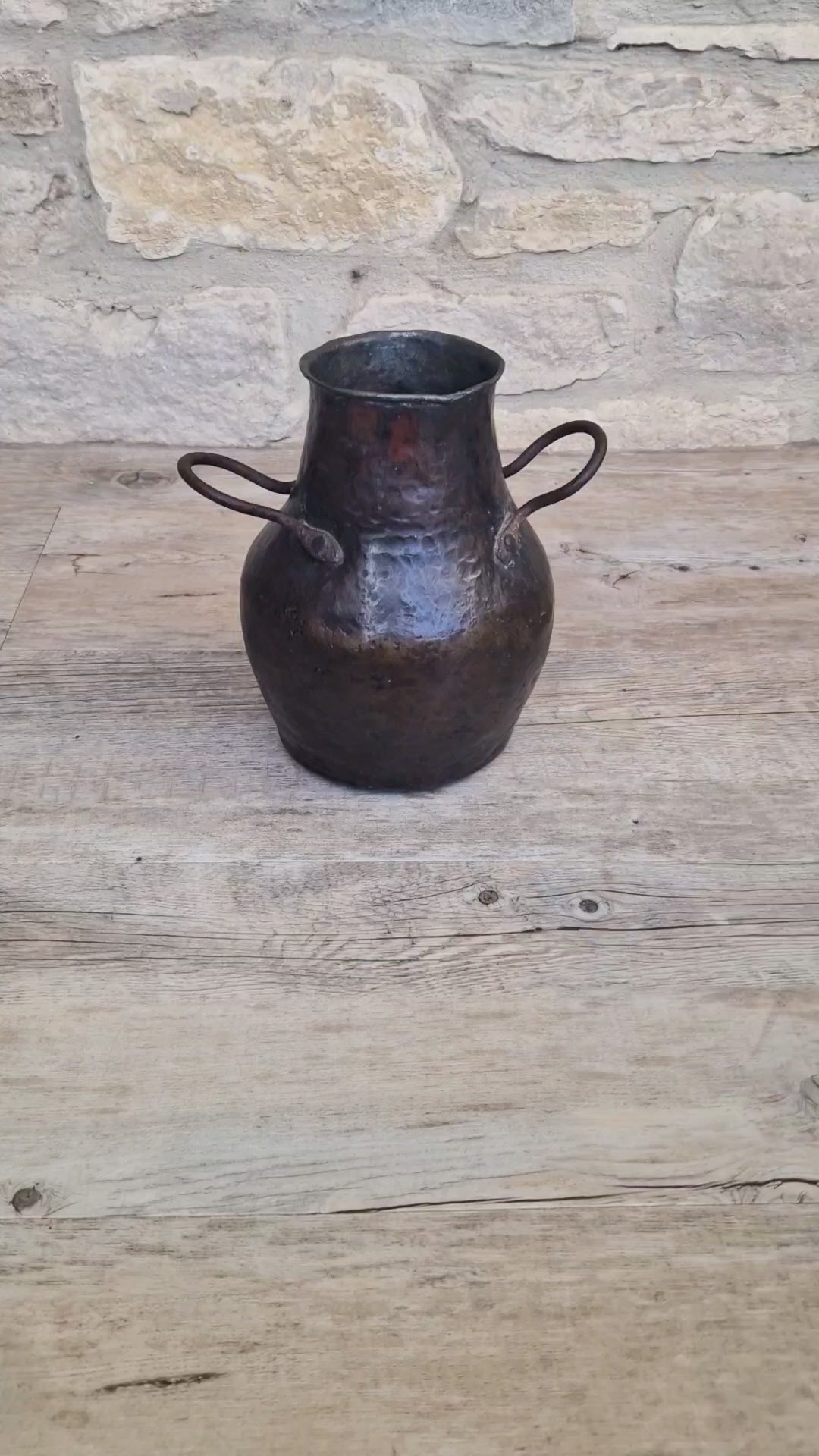 18th Century Hammered Bronze Cauldron Pot Wrought Iron Handles Historic Repair Antique Kitchenalia Vessel