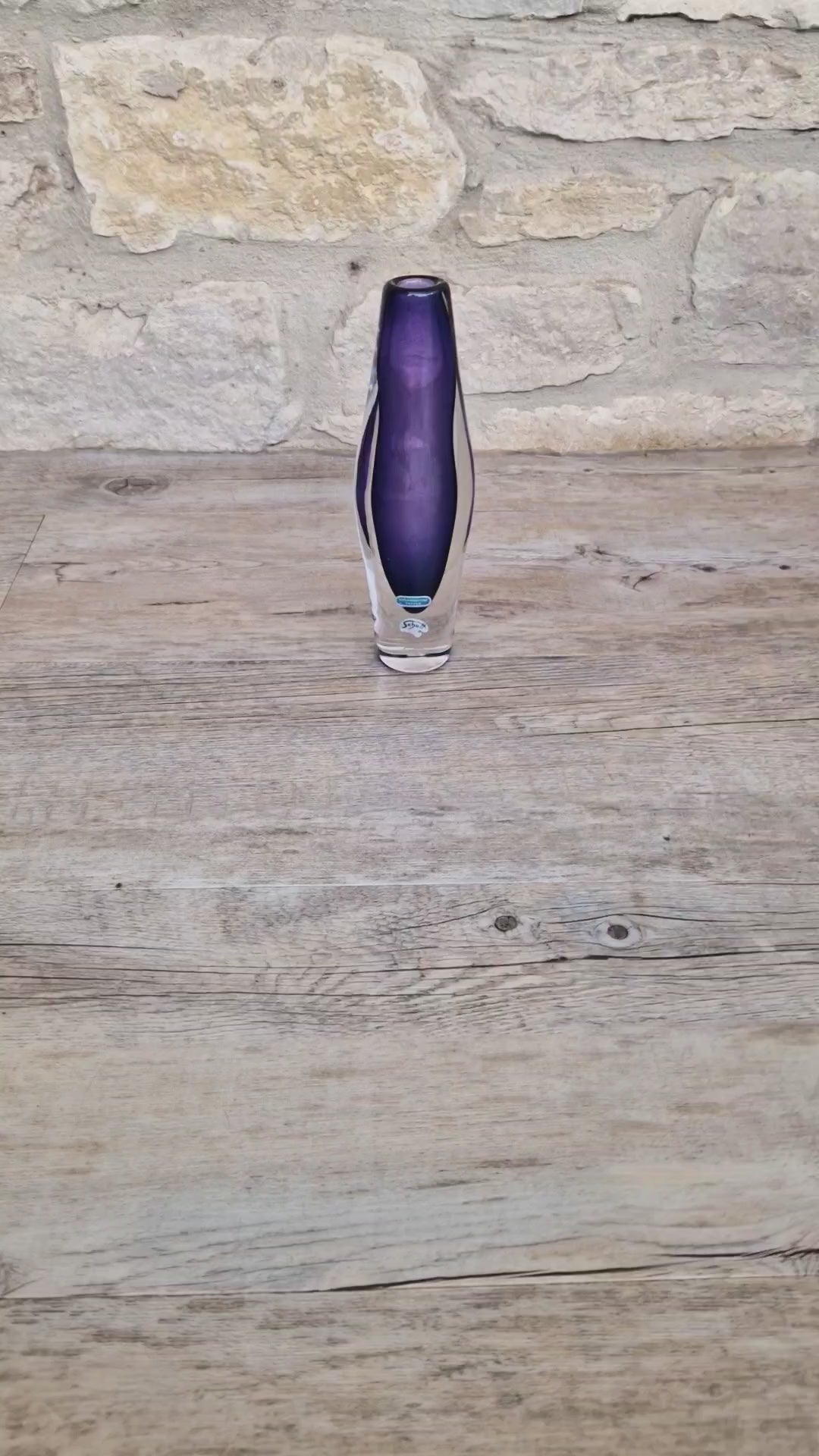 Vintage Smålandshyttan Sweden Amethyst Glass Vase Josef Schott Double Label Mid Century 20cm
