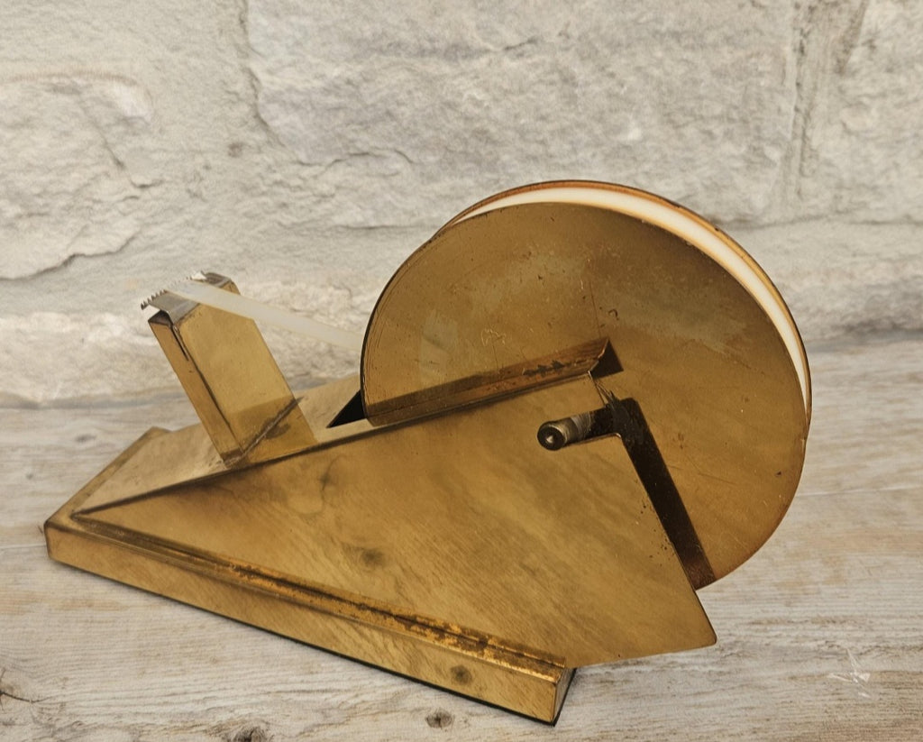 Vintage Postmodern Sculptural Brass Tape Dispenser TARNISHED Desktop Office Supply Art Collectible