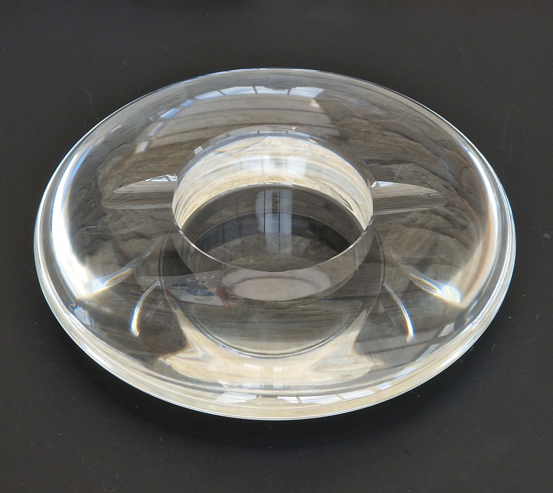 Heavy Clear Crystal Glass Discus Cigar Table Ashtray 23cm Diameter