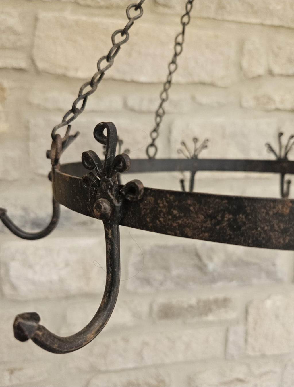 Vintage Hanging Cast Iron Game Rack or Pot Rack with Patina Mid 20th Century