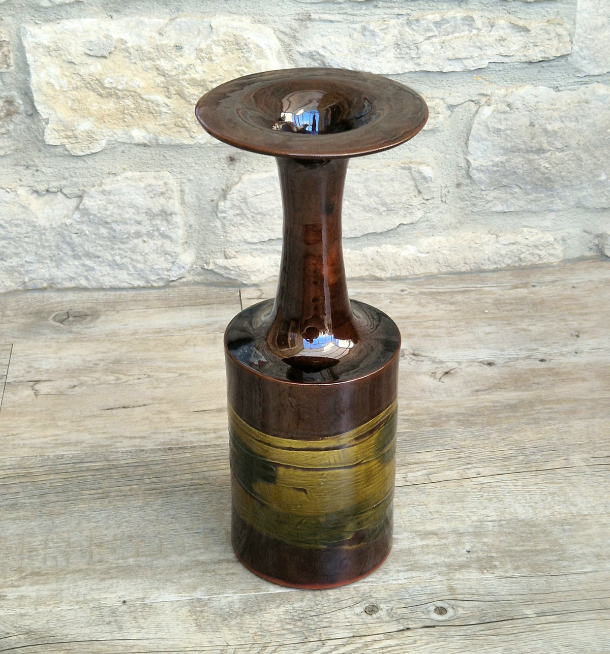 Vintage 1970s Studio Pottery Chalice Vase 32.5cm Terracotta Mid Century Modern Art Glaze