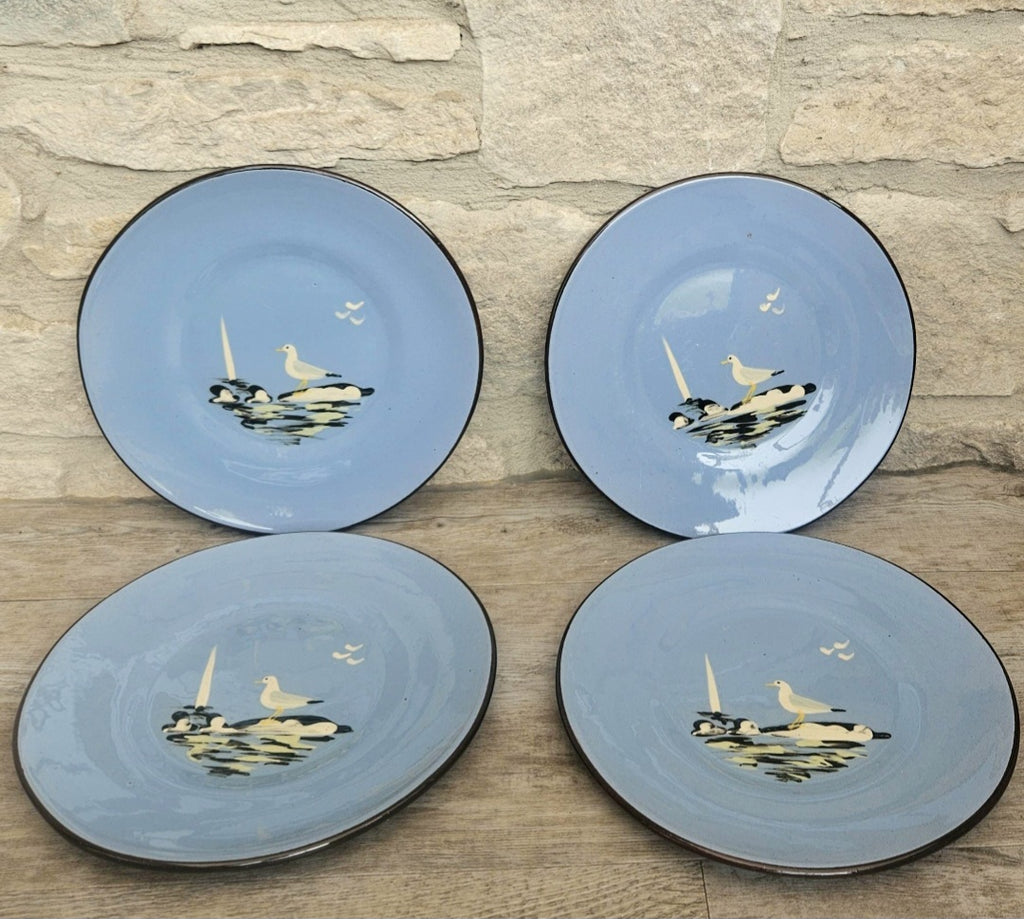 Vintage Seagull Plates Set of Four, Babacombe Pottery Devon England, coastal decor, collectible tableware 22cm Diameter
