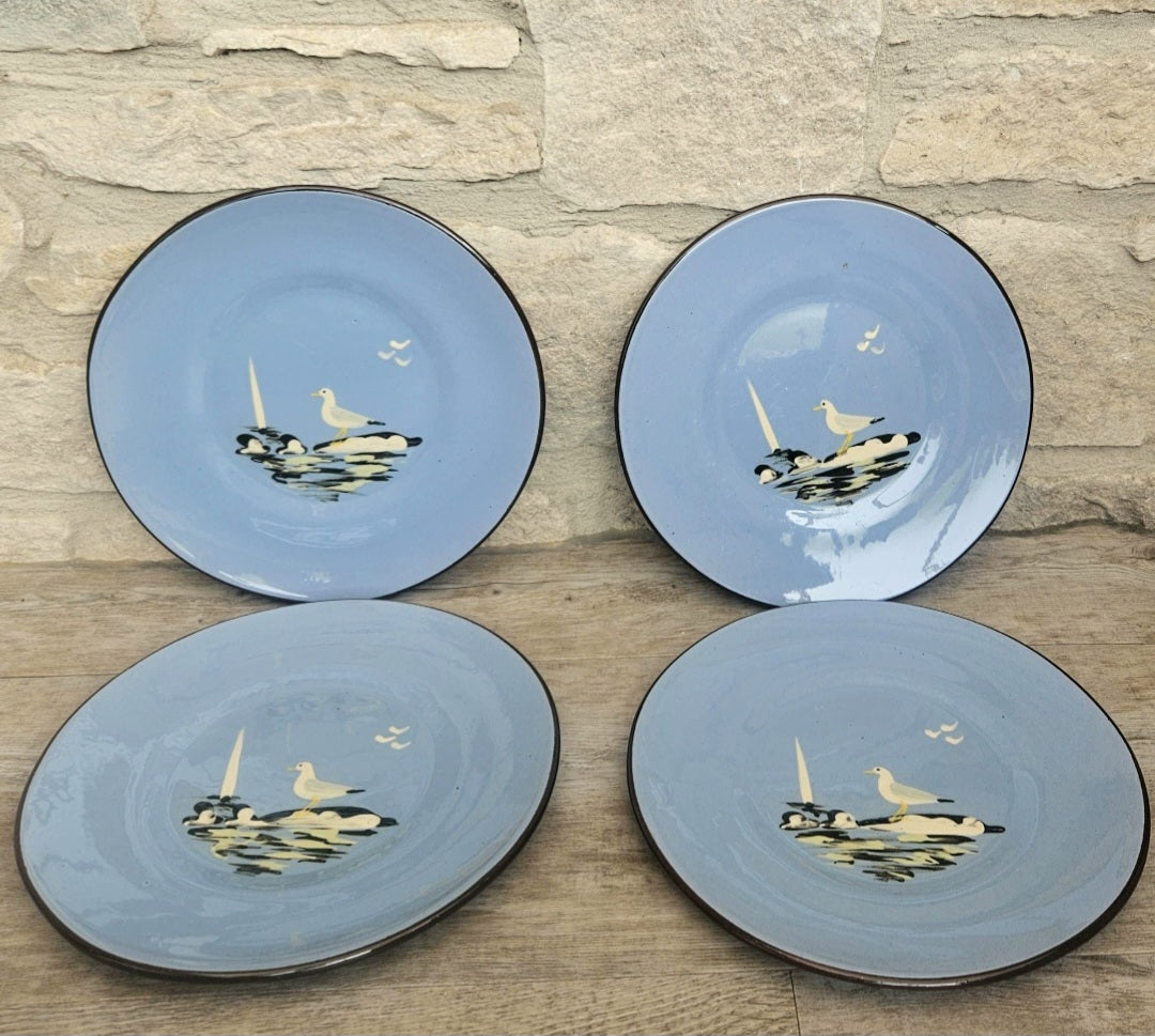 Vintage Seagull Plates Set of Four, Babacombe Pottery Devon England, coastal decor, collectible tableware 22cm Diameter
