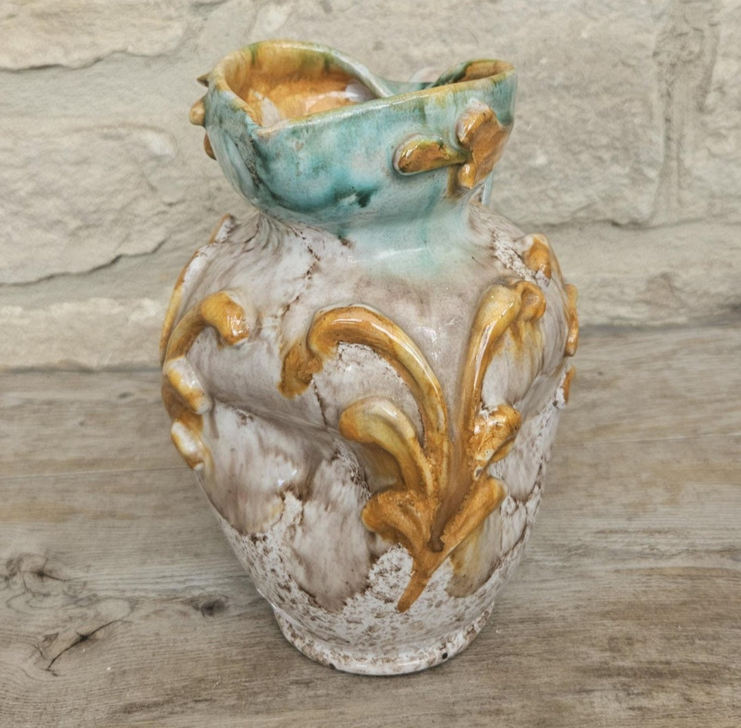 Vintage Majolica Vase Mid-Century Italian Earthenware, 19cm Decorative Pitcher