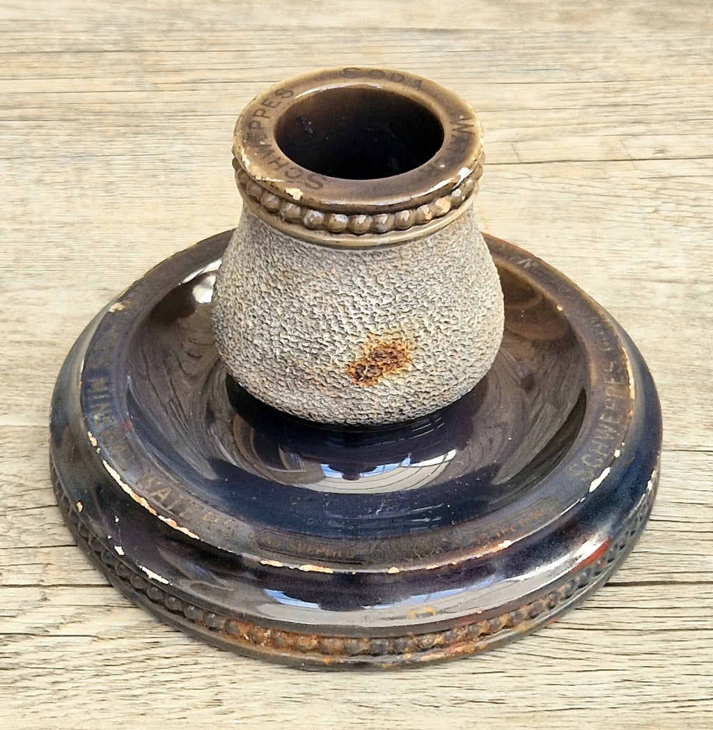 Rare Antique Empire Works Schweppes Pub Ceramic Stoneware Match Strike Holder