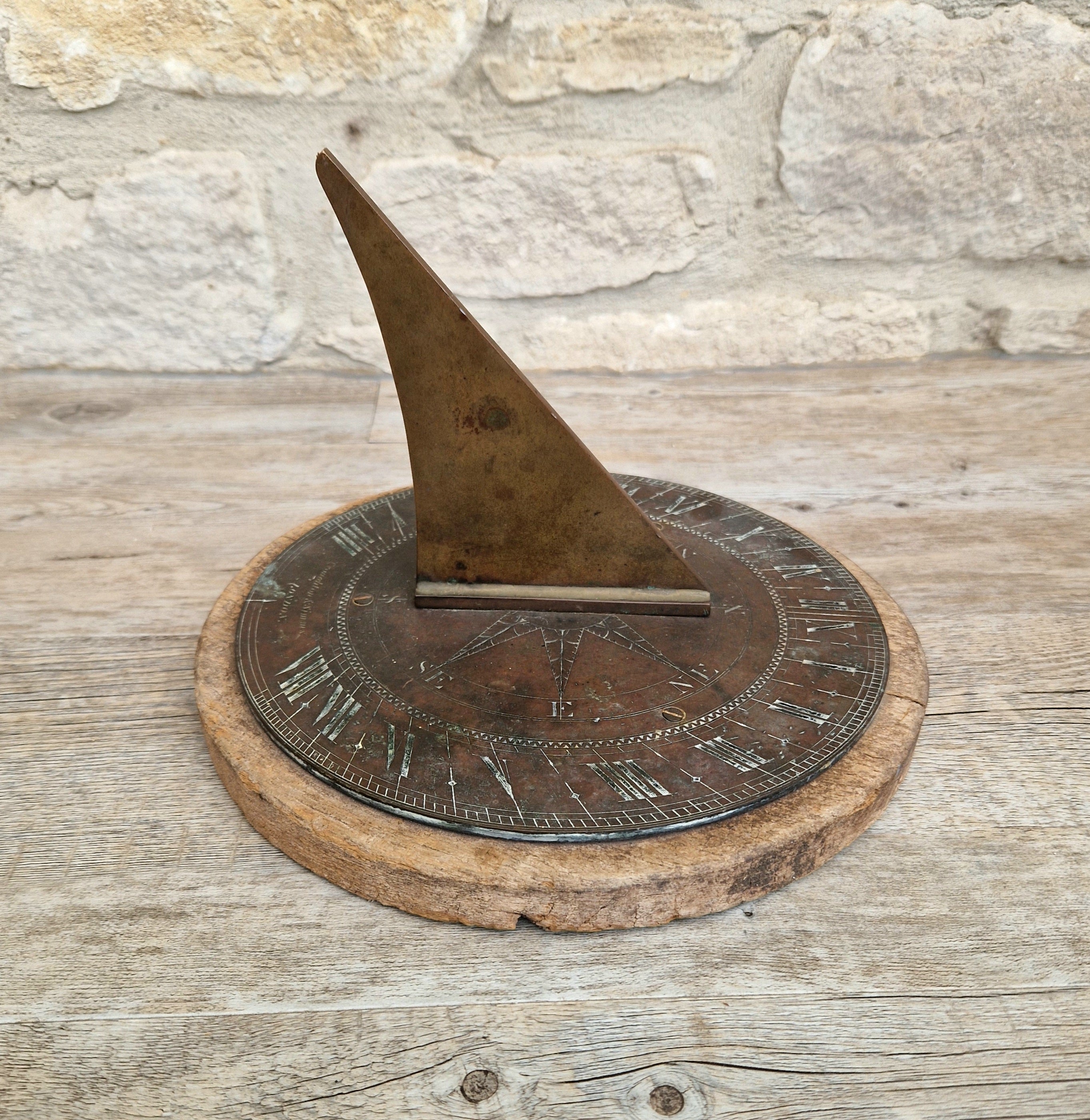 Antique Troughton & Simms London Brass Sundial, Mid-Victorian Horizontal Garden Dial Plate c.1850