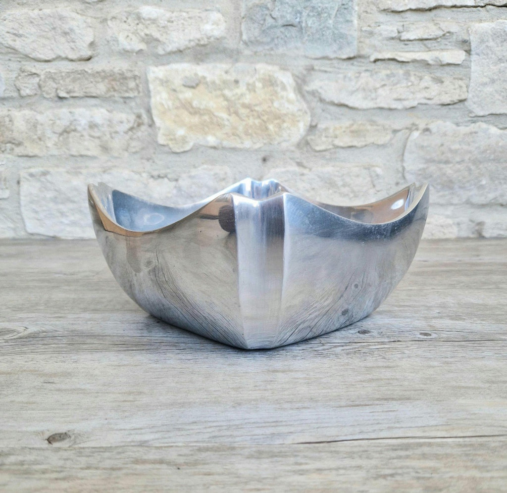 Art Deco Design Large Fruit Bowl Polished Aluminium Metal Heavy Vintage