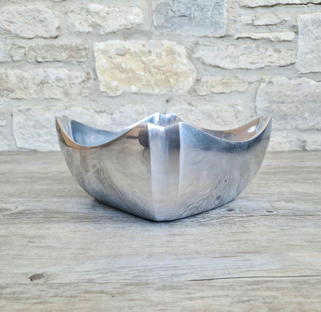 Art Deco Design Large Fruit Bowl Polished Aluminium Metal Heavy Vintage