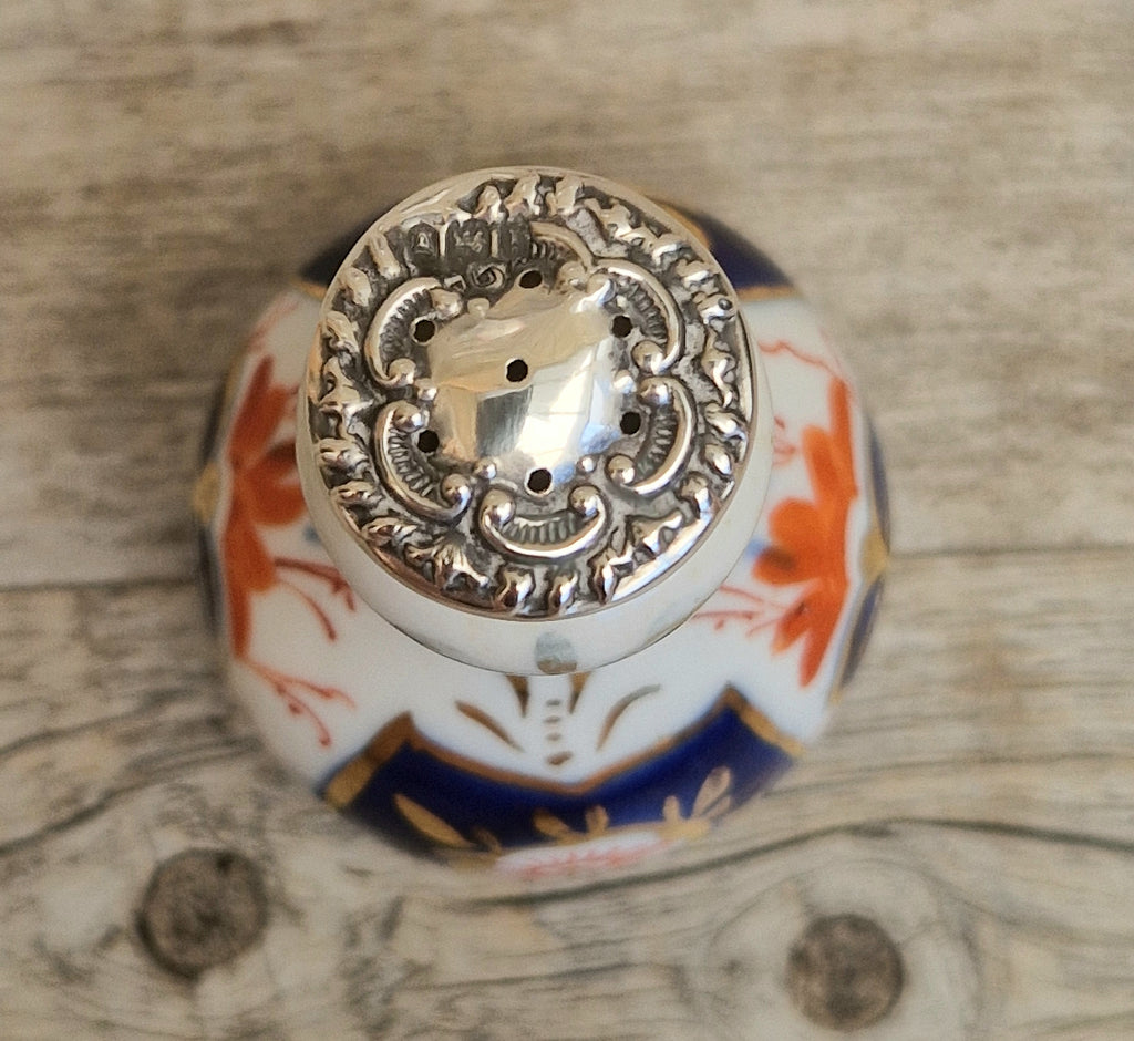 Antique 1904 London Sterling Silver Imari Cruet Set Salt Pepper Mustard Pot Victorian Condiment