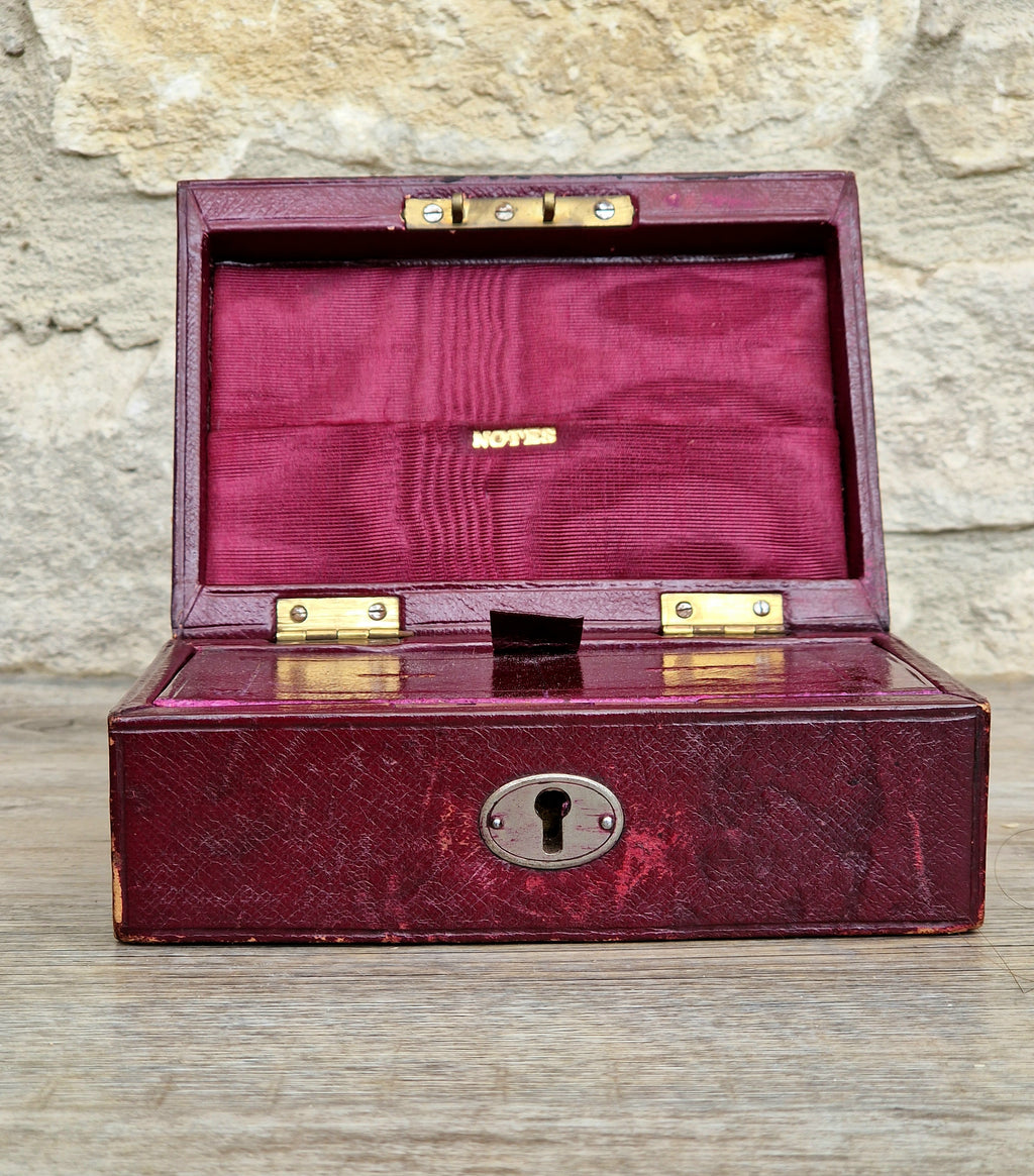 Fine Antique Victorian c.1890 Morrocan Red Leather Bullion Box Coin Box Safe