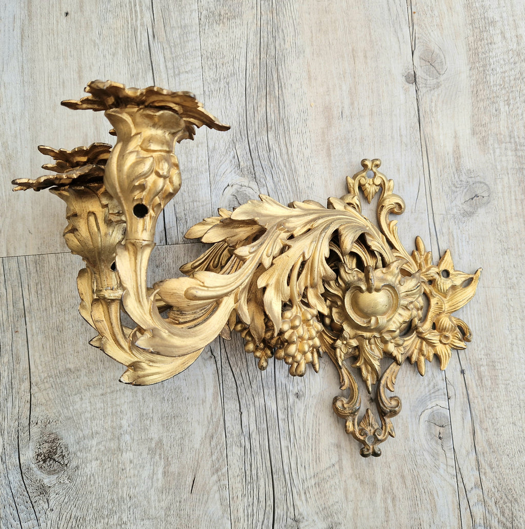 A Single French Louis XV Style Gilt Bronze 3 Branch Applique Sconce c.1900