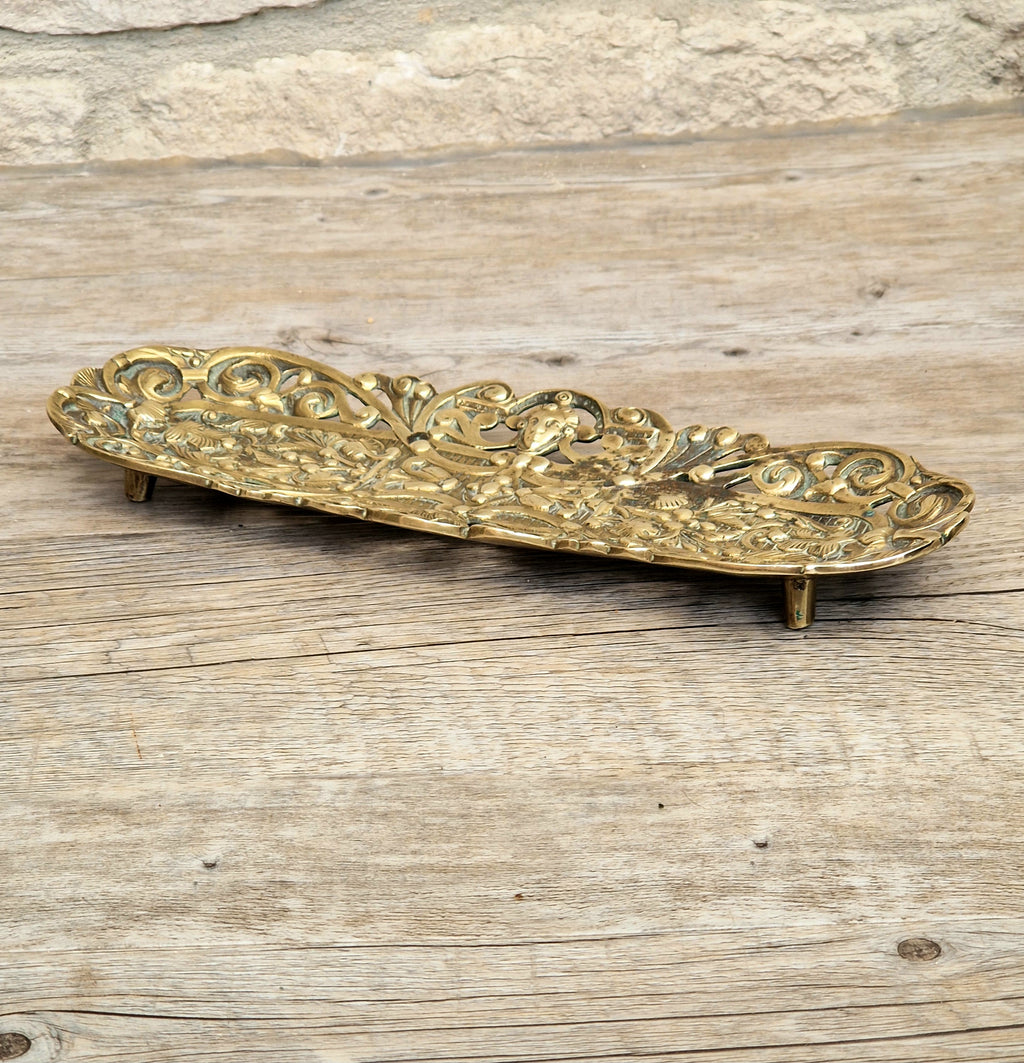 Antique Renaissance Revival Cast Brass Pen Tray