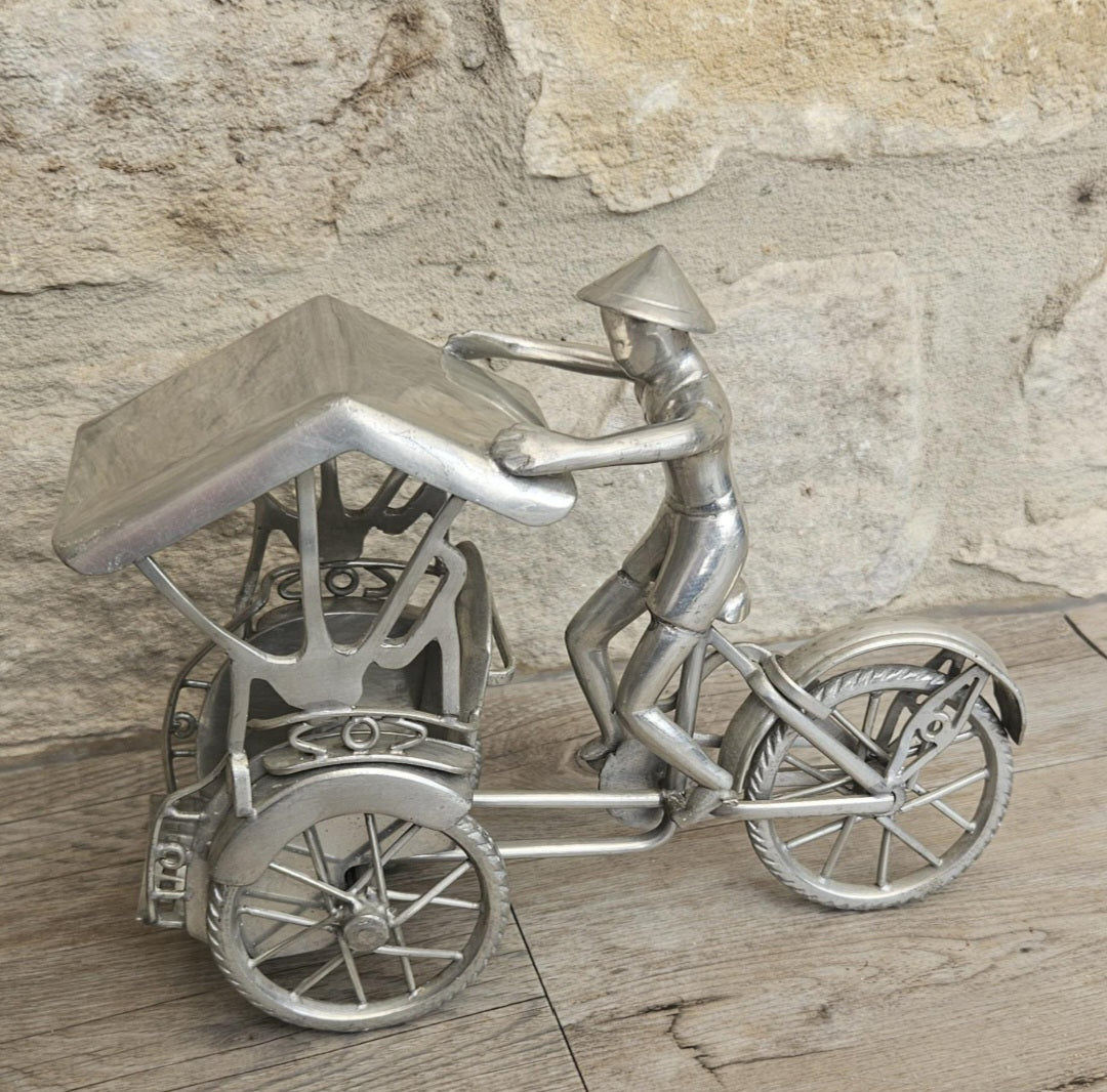 Vintage Asian Rickshaw Ornament Sturdy 14cm Tall Display Figurine Collectible Home Asian Decor Gift Art