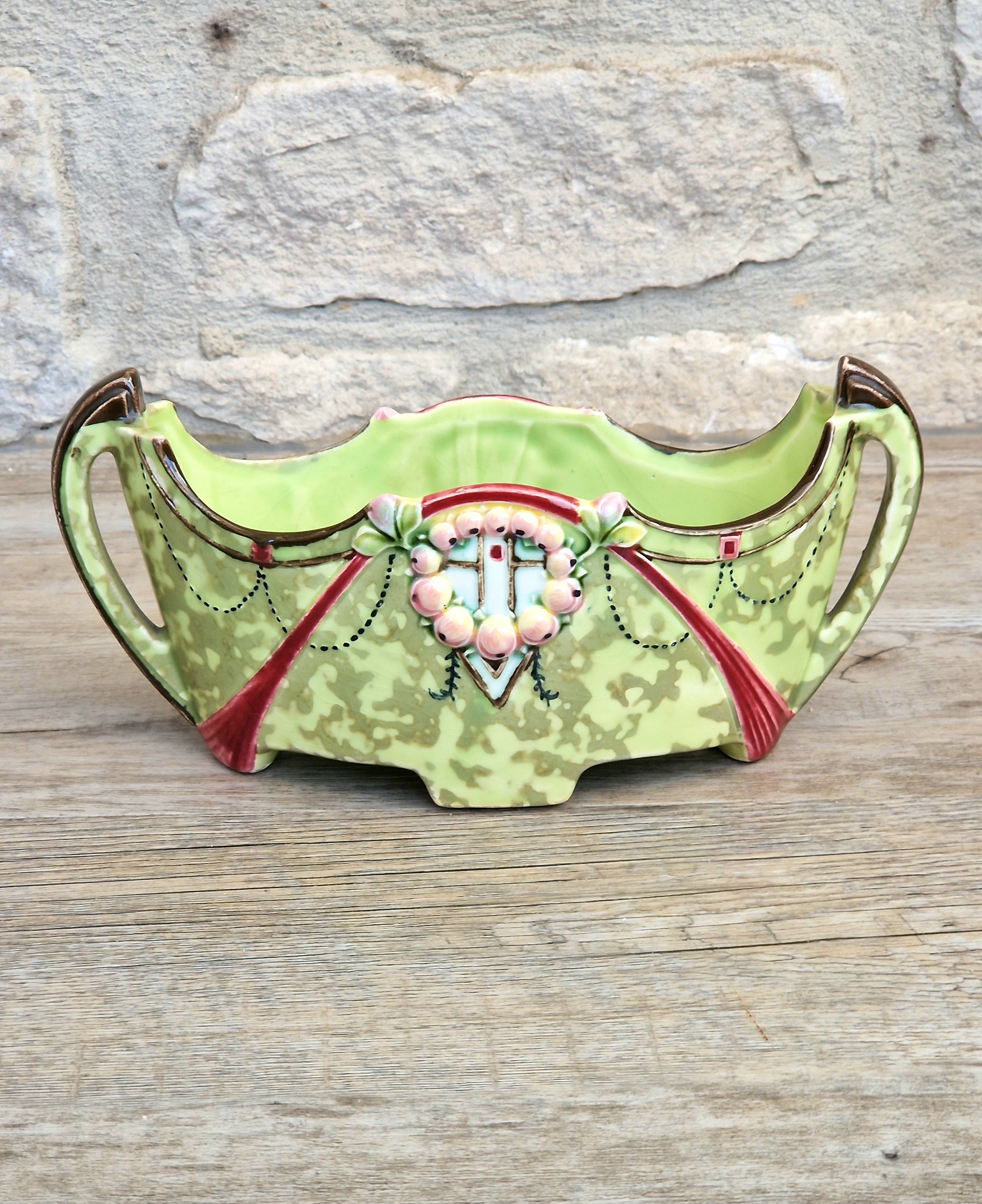 Art Nouveau Duxer Babotine Planter: Antique Hand-Painted Jardiniere