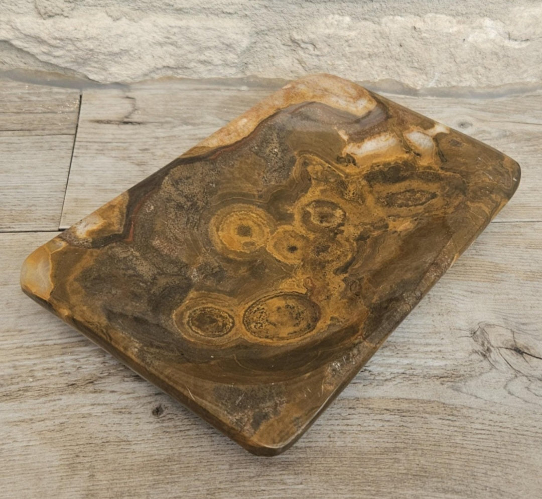 Polished Agate Trinket Dish McM Oblong Coffee Table Decor Catchall Tray 15cm X 10cm