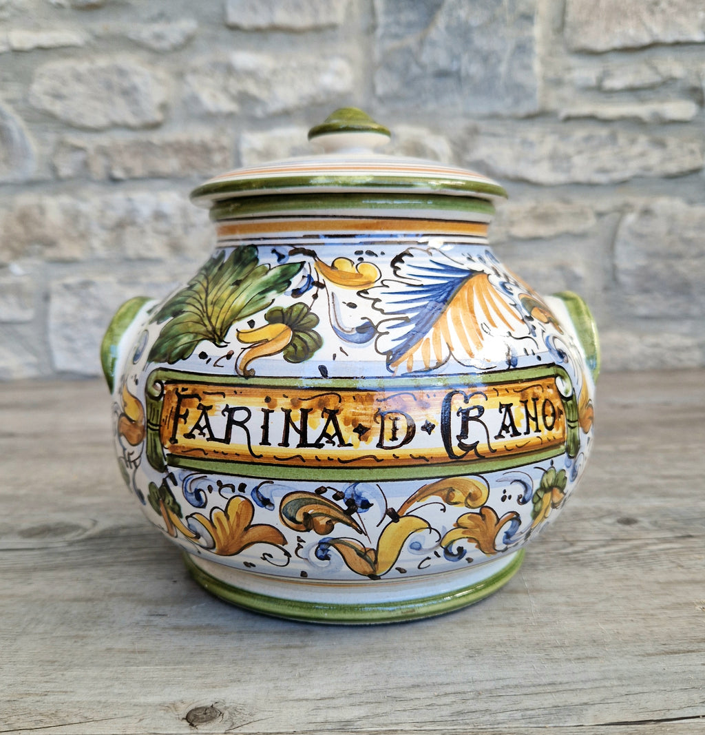 Deruta Italian Majolica Ceramic Lidded Flour Jar Vintage Kitchen Decor