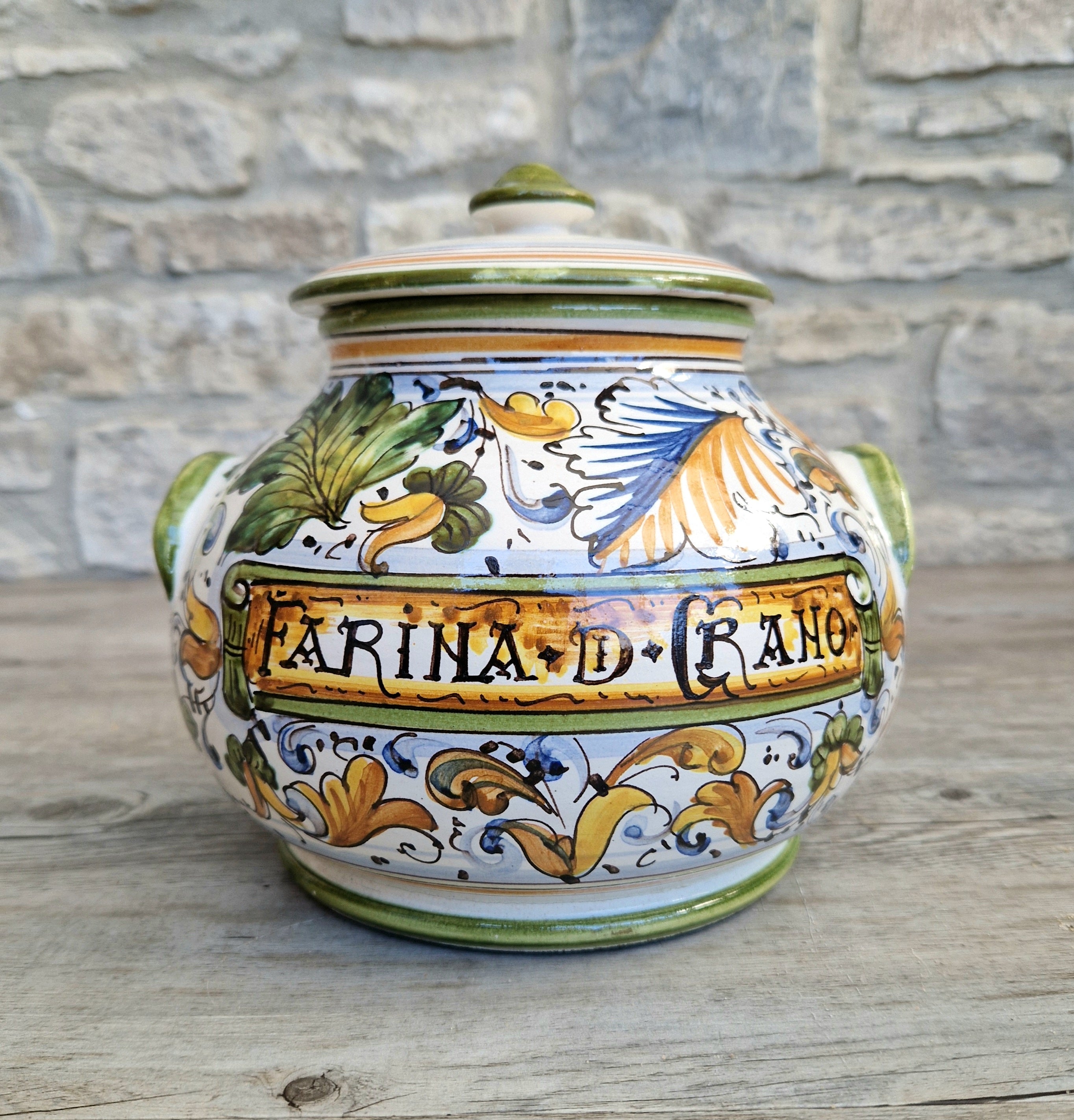 Deruta Italian Majolica Ceramic Lidded Flour Jar Vintage Kitchen Decor
