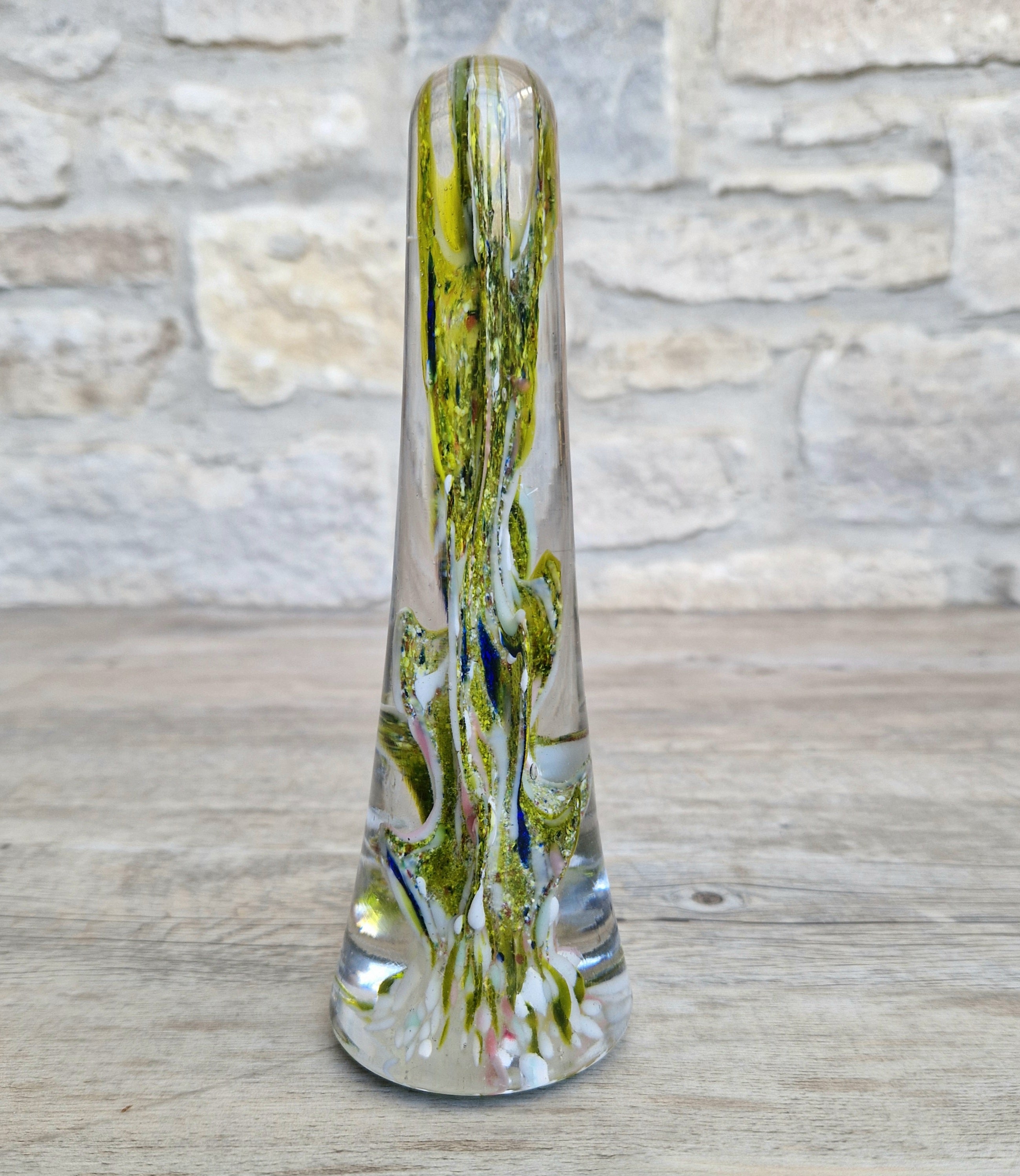 Devil's Fire Tower Green Art Glass Obelisk Paperweight 18.4cm 19th Century
