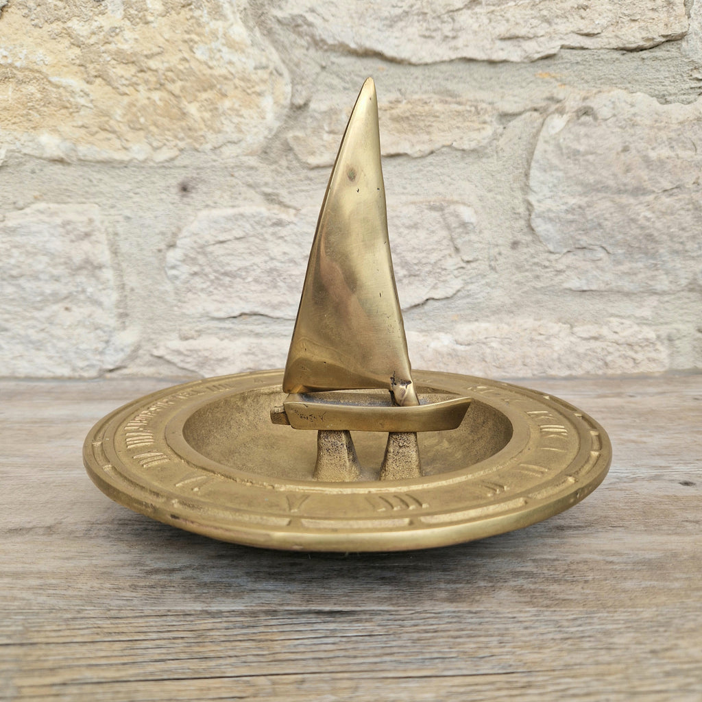 Bronze & Brass Sailing Boat Birdbath Sundial Vintage Garden Ornament