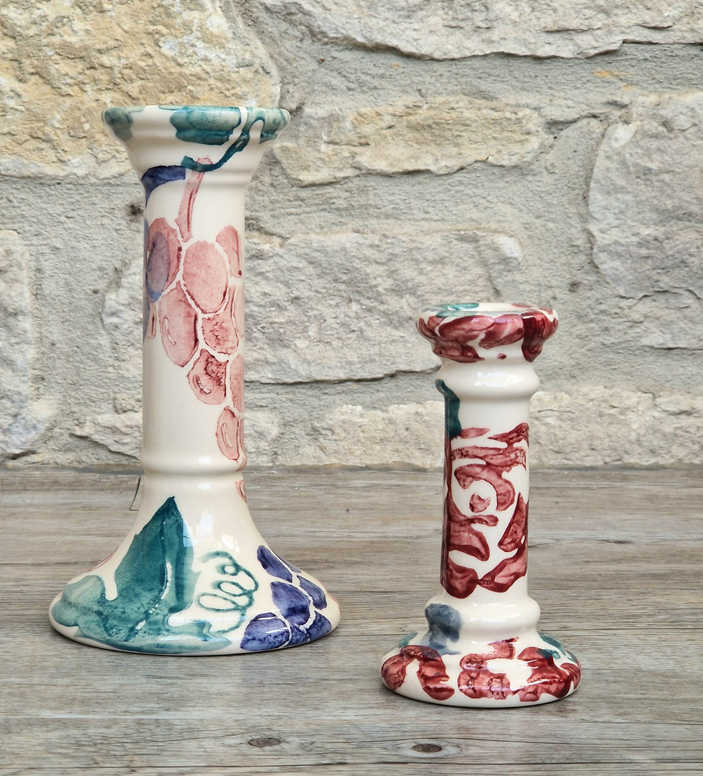 2 x Emma Bridgewater Spongeware Grapes & Roses Candle Sticks Candle Holders Vintage Early