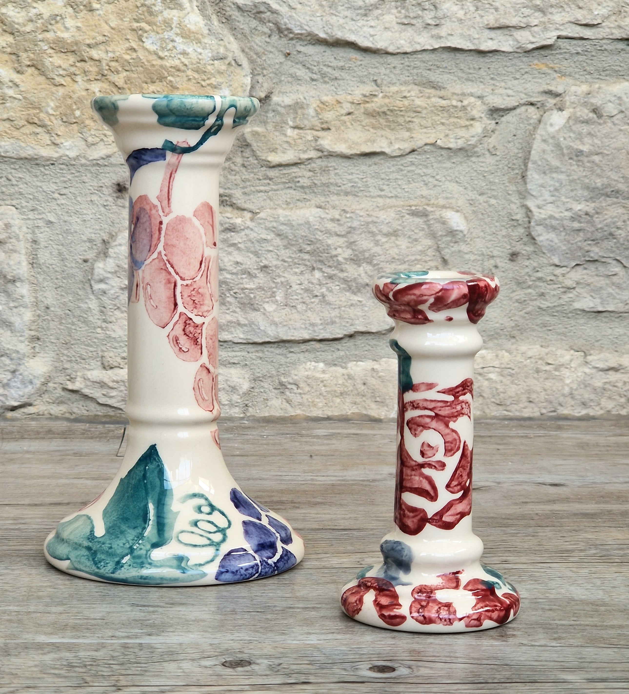 2 x Emma Bridgewater Spongeware Grapes & Roses Candle Sticks Candle Holders Vintage Early
