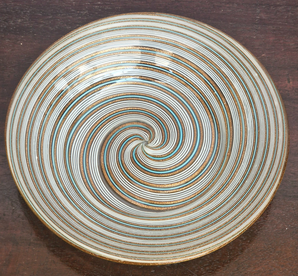 Antique Salviati Murano Glass Dish, Mezza Filigrana, Aventurine, Turquoise Blue, Venetian, c.1860–1872, 16.6cm, Perfect Condition