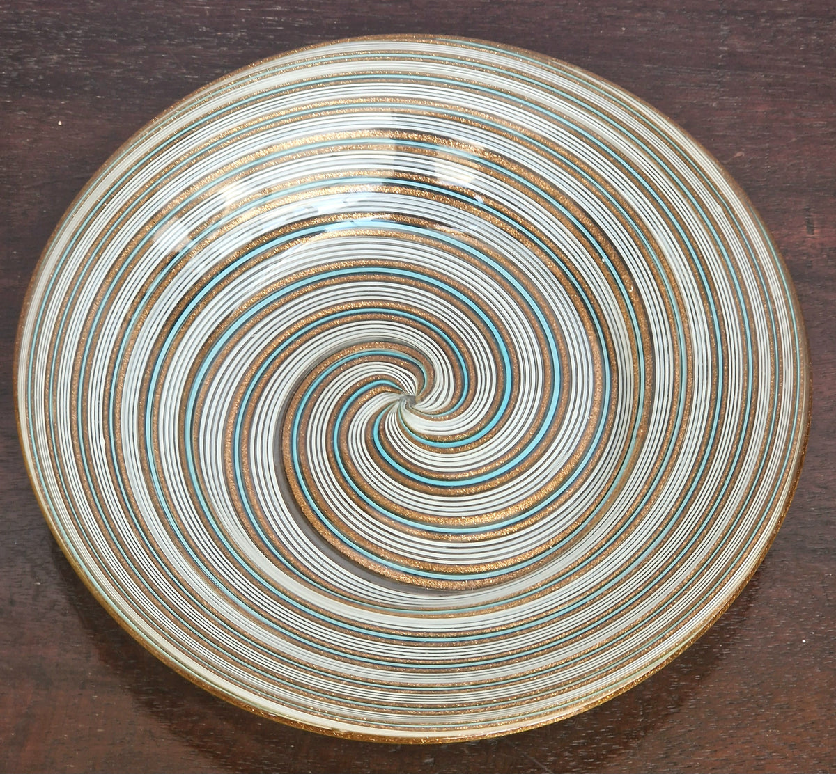 Antique Salviati Murano Glass Dish, Mezza Filigrana, Aventurine, Turquoise Blue, Venetian, c.1860–1872, 16.6cm, Perfect Condition