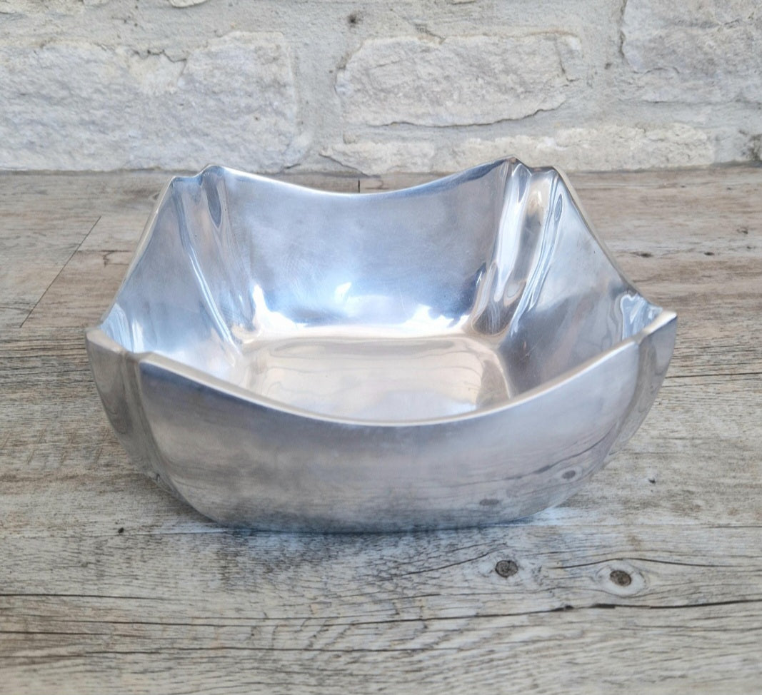 Art Deco Design Large Fruit Bowl Polished Aluminium Metal Heavy Vintage