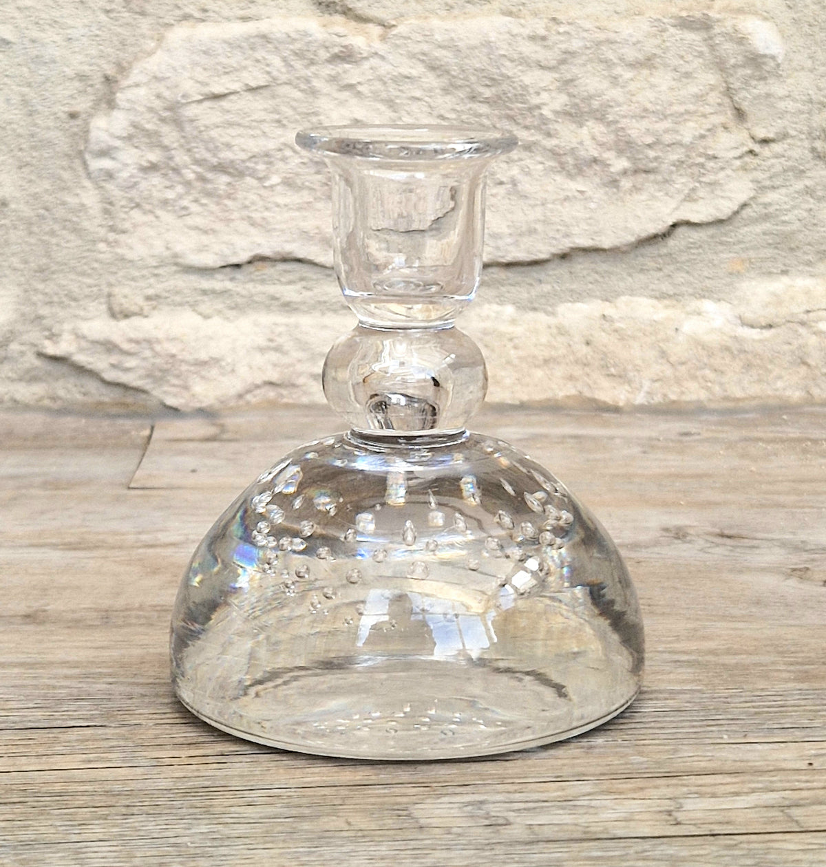 Rare Whitefriars 1940s Clear Controlled Bubble Candlestick 9318 William Wilson