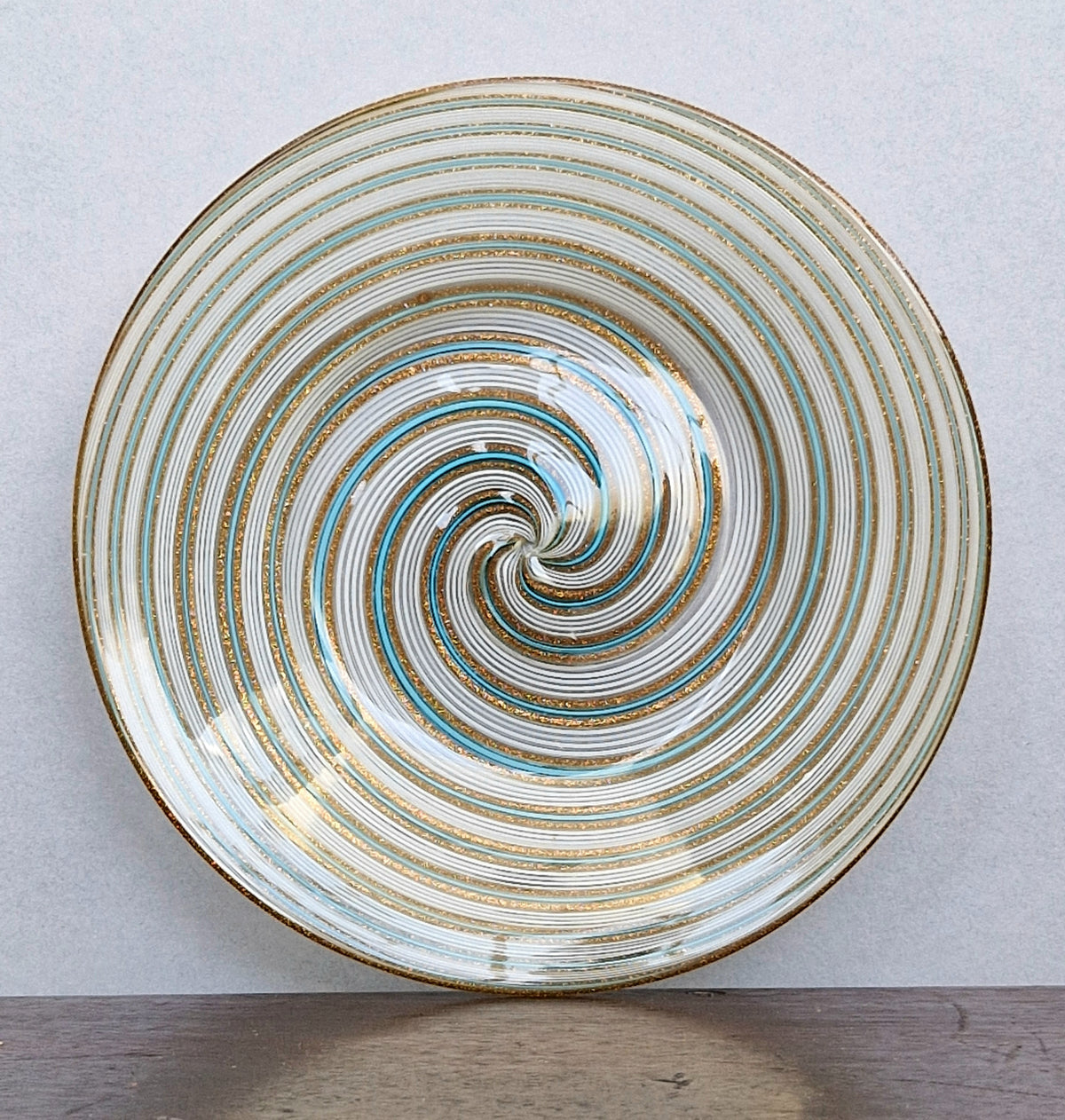 Antique Salviati Murano Glass Dish, Mezza Filigrana, Aventurine, Turquoise Blue, Venetian, c.1860–1872, 16.6cm, Perfect Condition