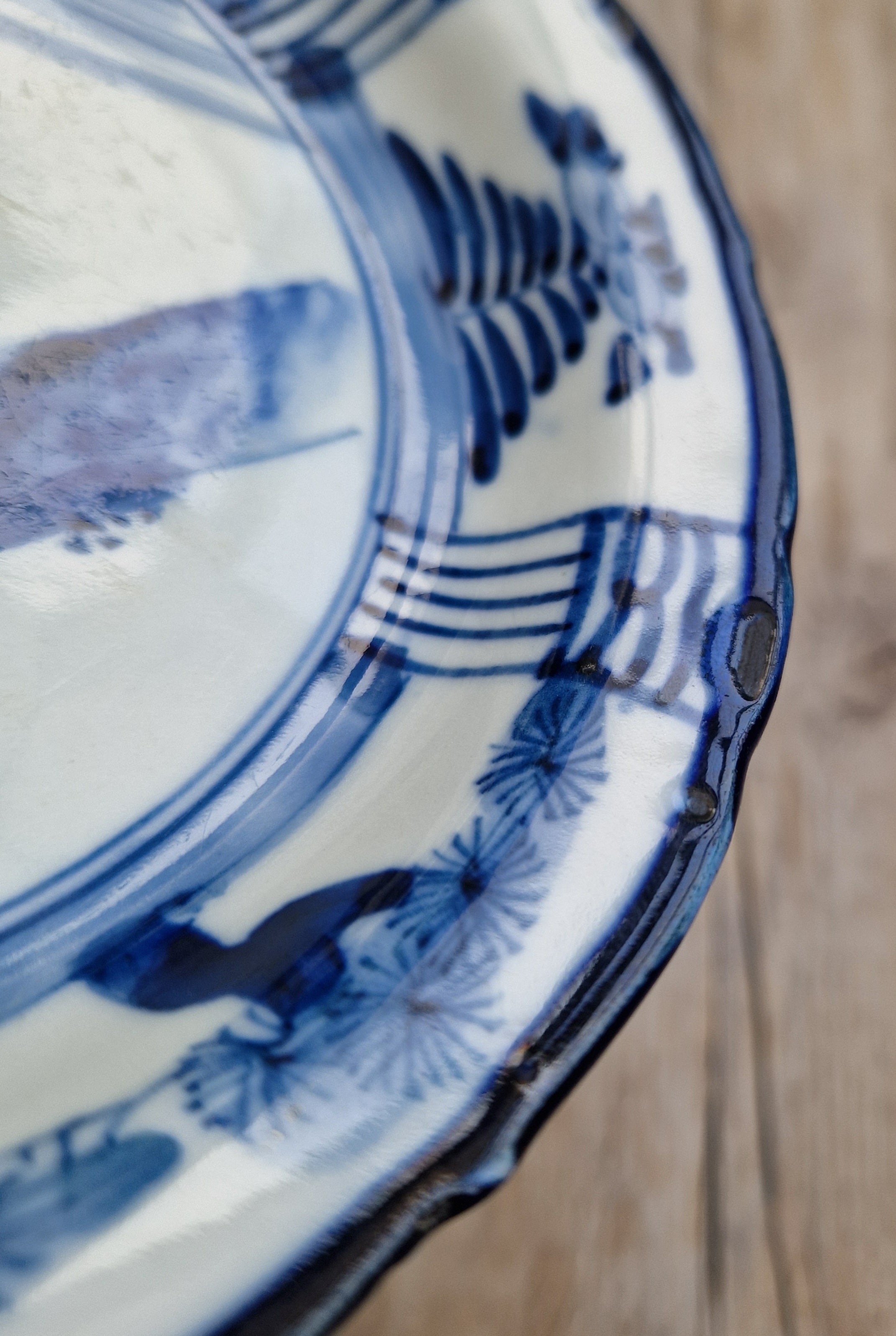 Japanese Ceramic Namasu-Zara Dish Blue & White Arita Edo 'Scholar's Retreat' Kraak Style Rare Antique