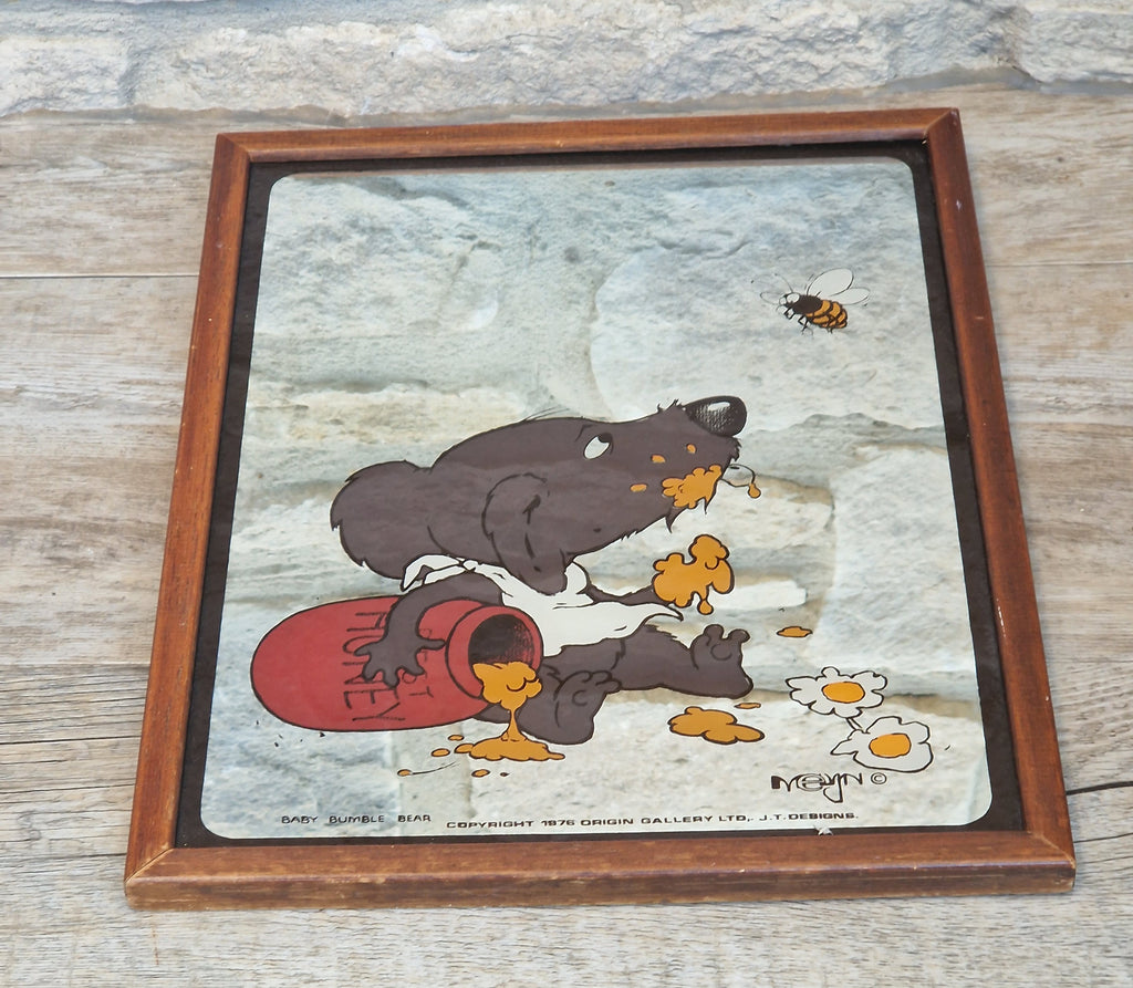 Vintage 1976 Baby Bumble Bear Printed Wall Mirror Retro Nursery Art 32cm x 24.5cm