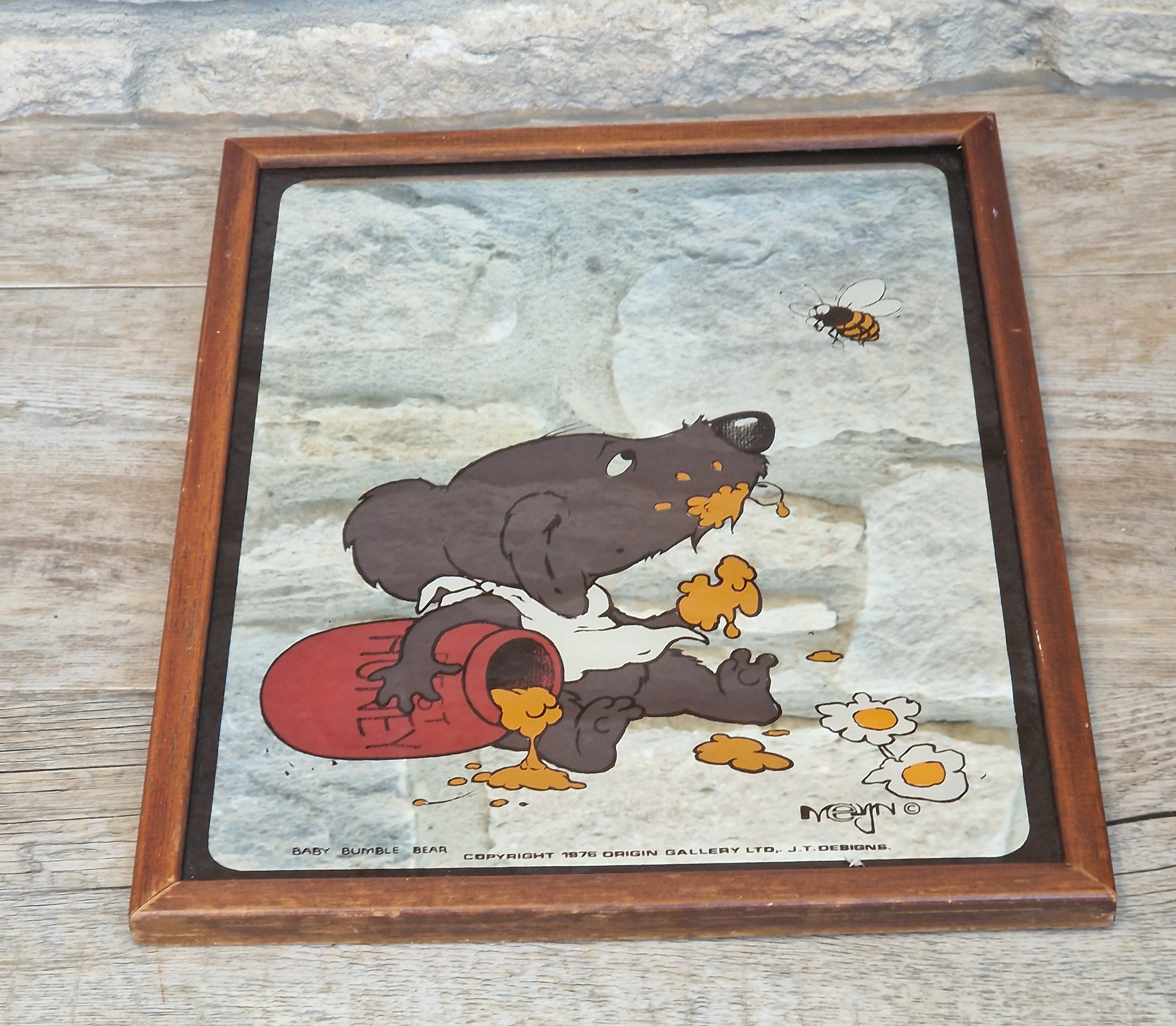 Vintage 1976 Baby Bumble Bear Printed Wall Mirror Retro Nursery Art 32cm x 24.5cm