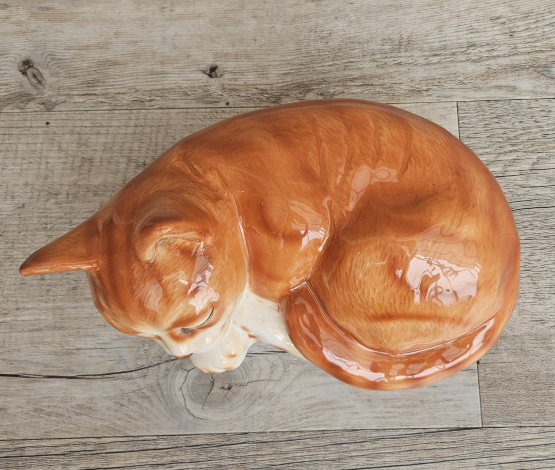 Vintage Large Sleeping Ginger Cat Ornament 18cm X 12cm Heavy